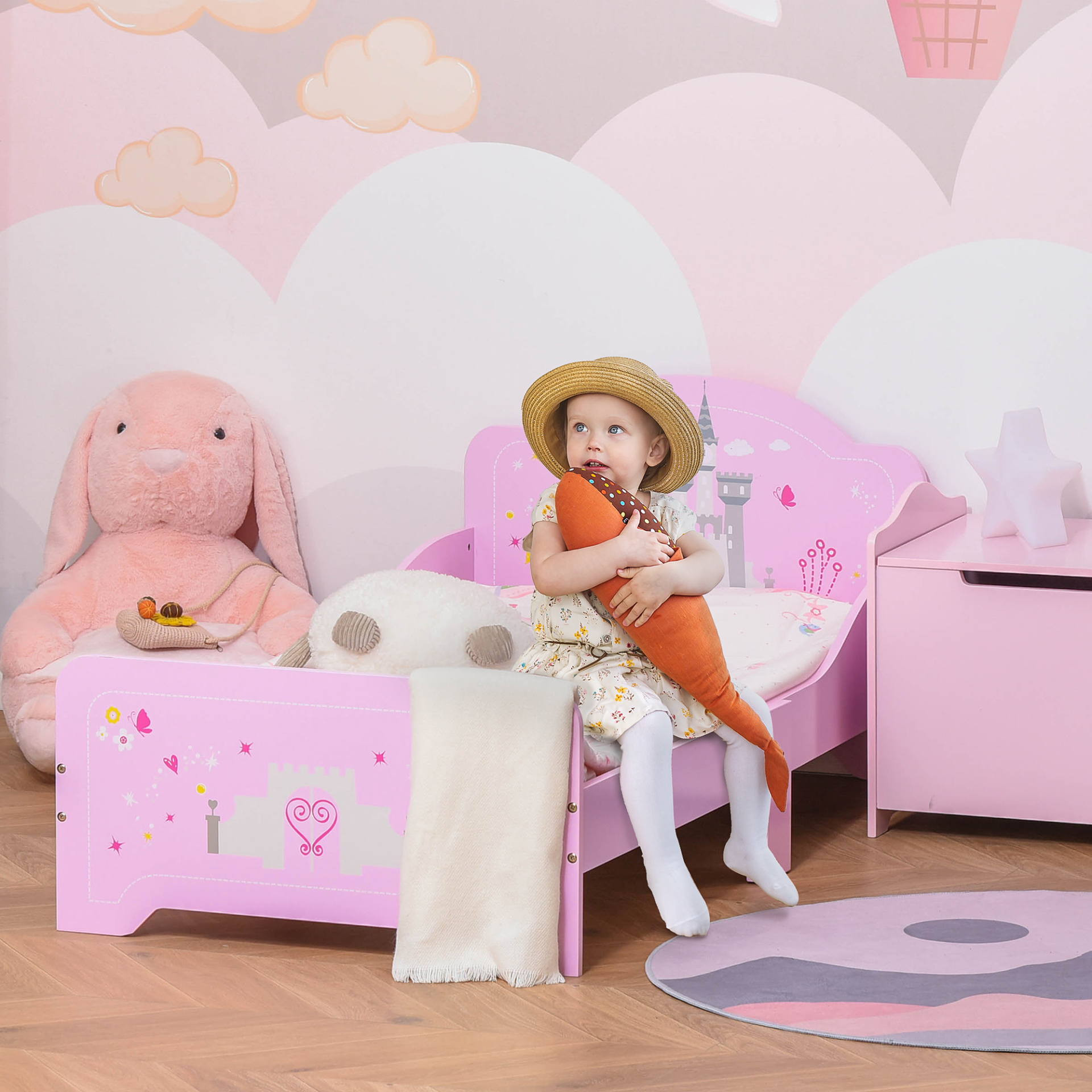 HOMCOM Kids Bed Princess Castle Theme, Safety Side Rails, Durable Design, Perfect for Ages 3-6, Pink 143x73x60 cm MyLibelula