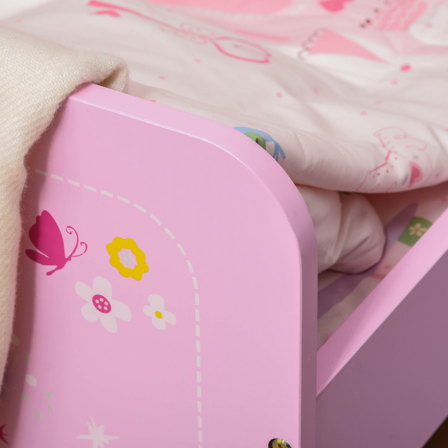 HOMCOM Kids Bed Princess Castle Theme, Safety Side Rails, Durable Design, Perfect for Ages 3-6, Pink 143x73x60 cm MyLibelula