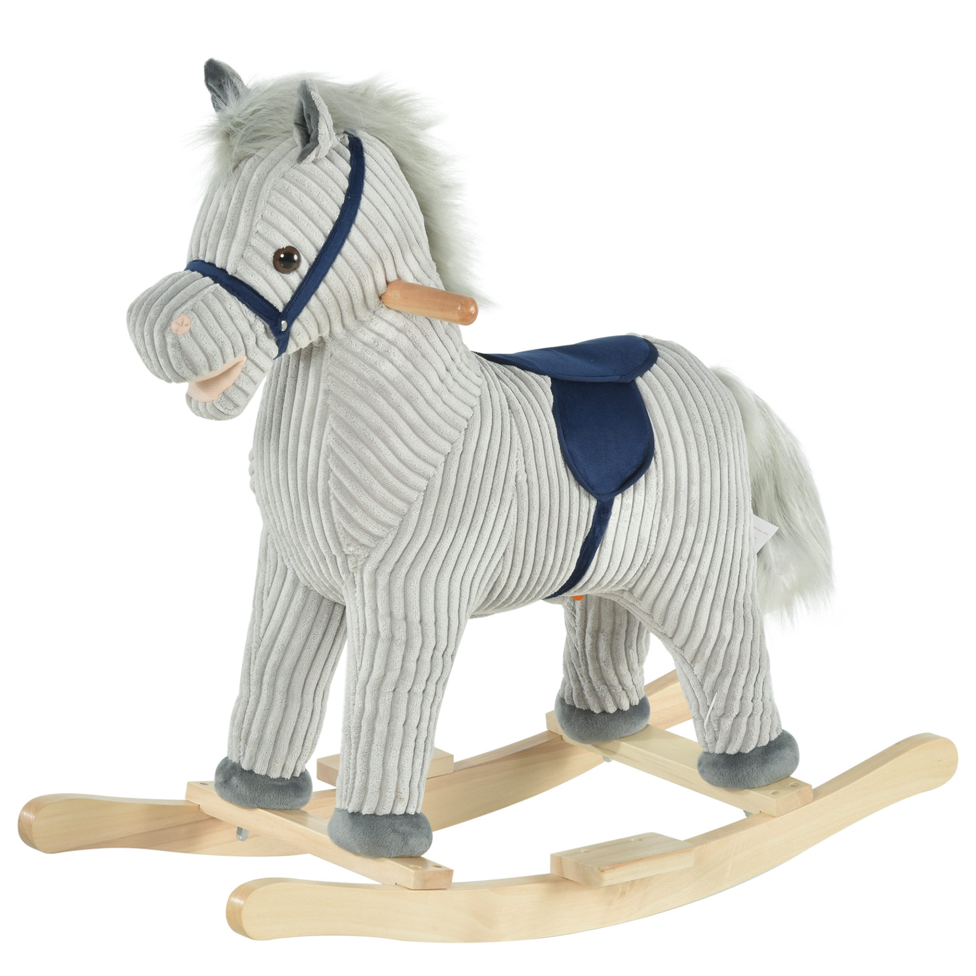 HOMCOM Kids Plush Rocking Horse with Sound | Grey Ride-On Toy for Children (36-72 Months) | Safe & Sturdy Rocker MyLibelula