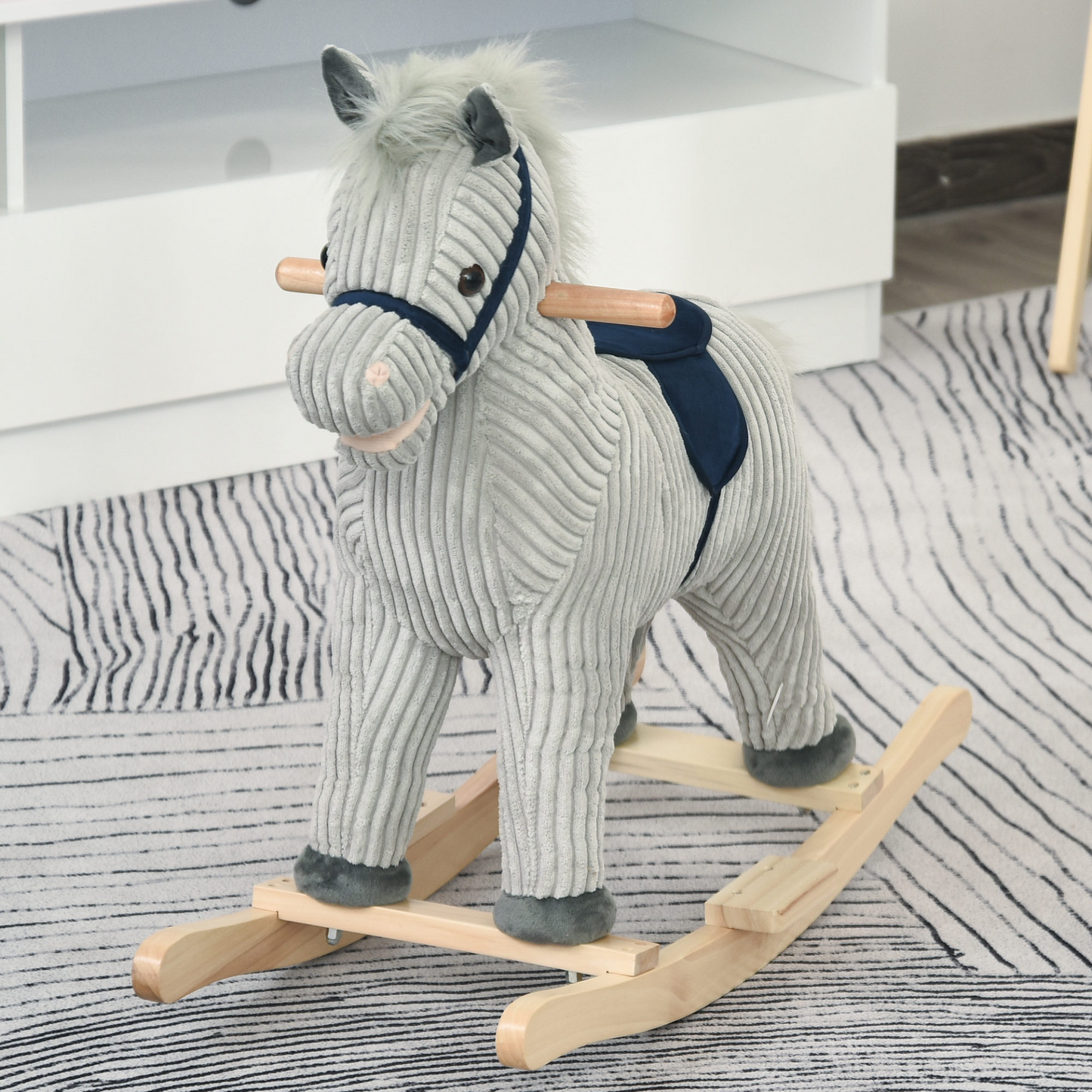 HOMCOM Kids Plush Rocking Horse with Sound | Grey Ride-On Toy for Children (36-72 Months) | Safe & Sturdy Rocker MyLibelula