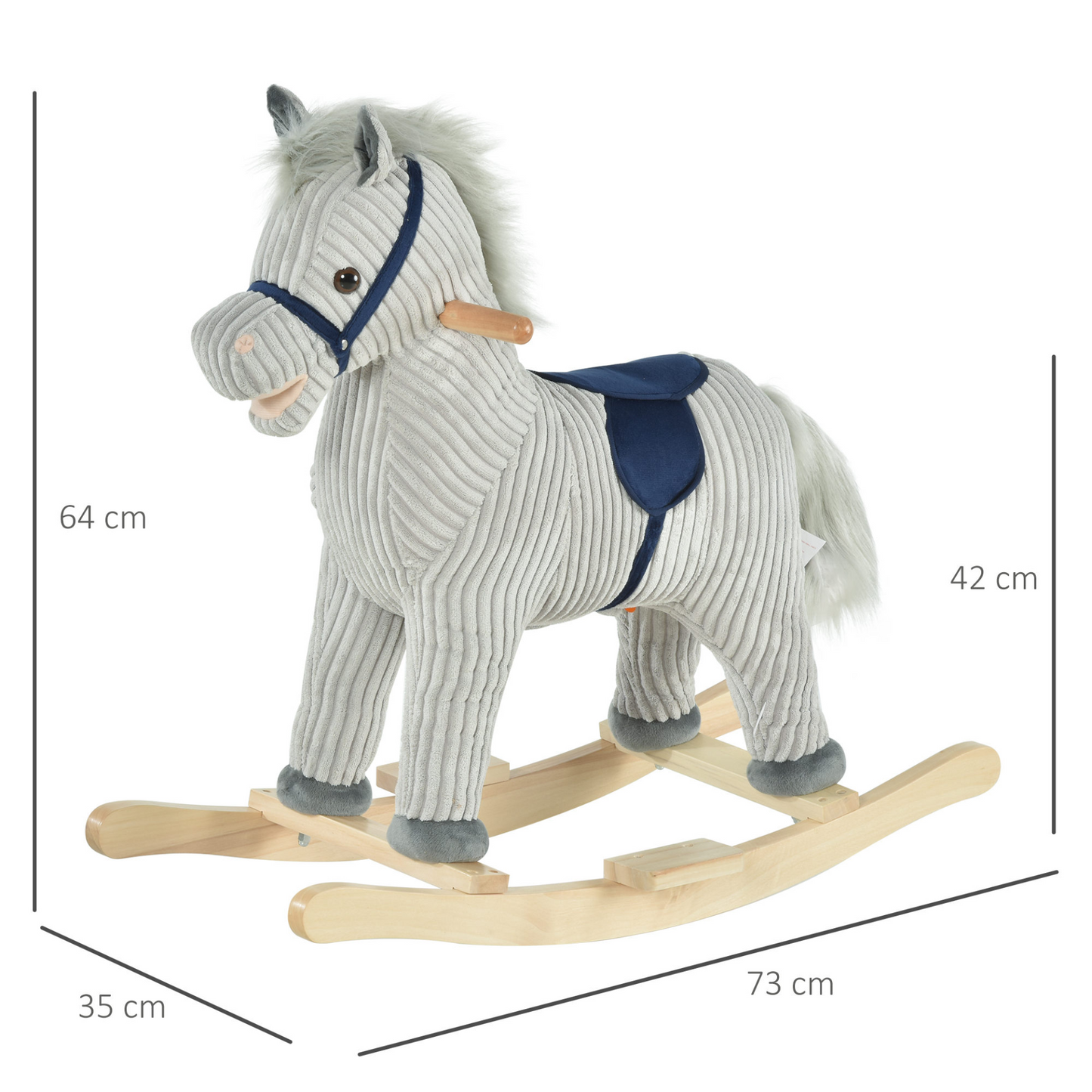 HOMCOM Kids Plush Rocking Horse with Sound | Grey Ride-On Toy for Children (36-72 Months) | Safe & Sturdy Rocker MyLibelula