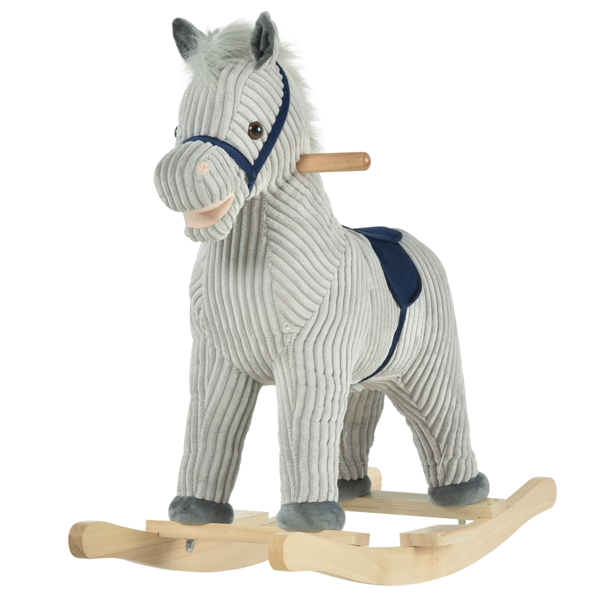 HOMCOM Kids Plush Rocking Horse with Sound | Grey Ride-On Toy for Children (36-72 Months) | Safe & Sturdy Rocker MyLibelula