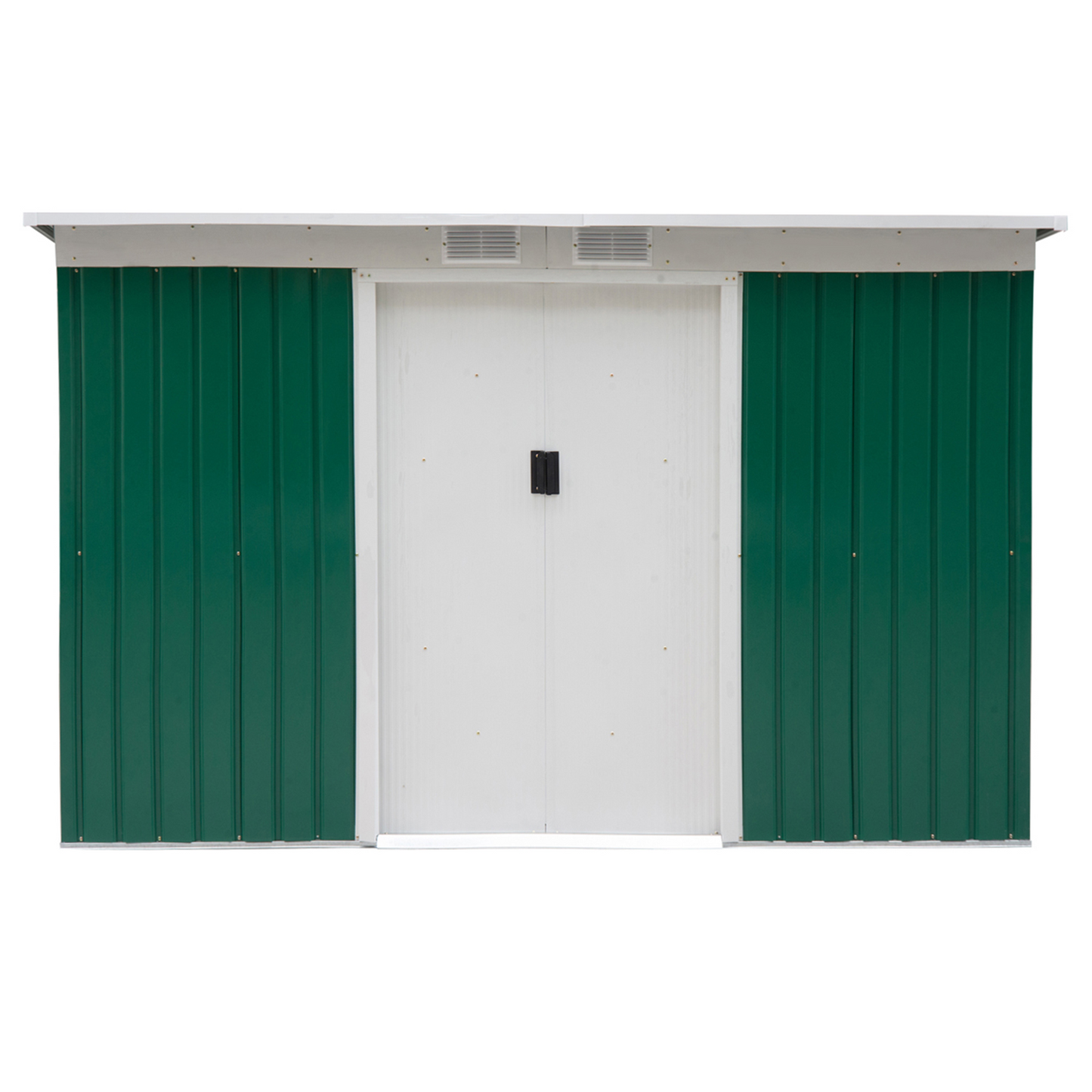 Outsunny 9ft x 4ft Corrugated Metal Garden Storage Shed | Outdoor Equipment Tool Box with Kit Ventilation & Double Sliding Doors MyLibelula