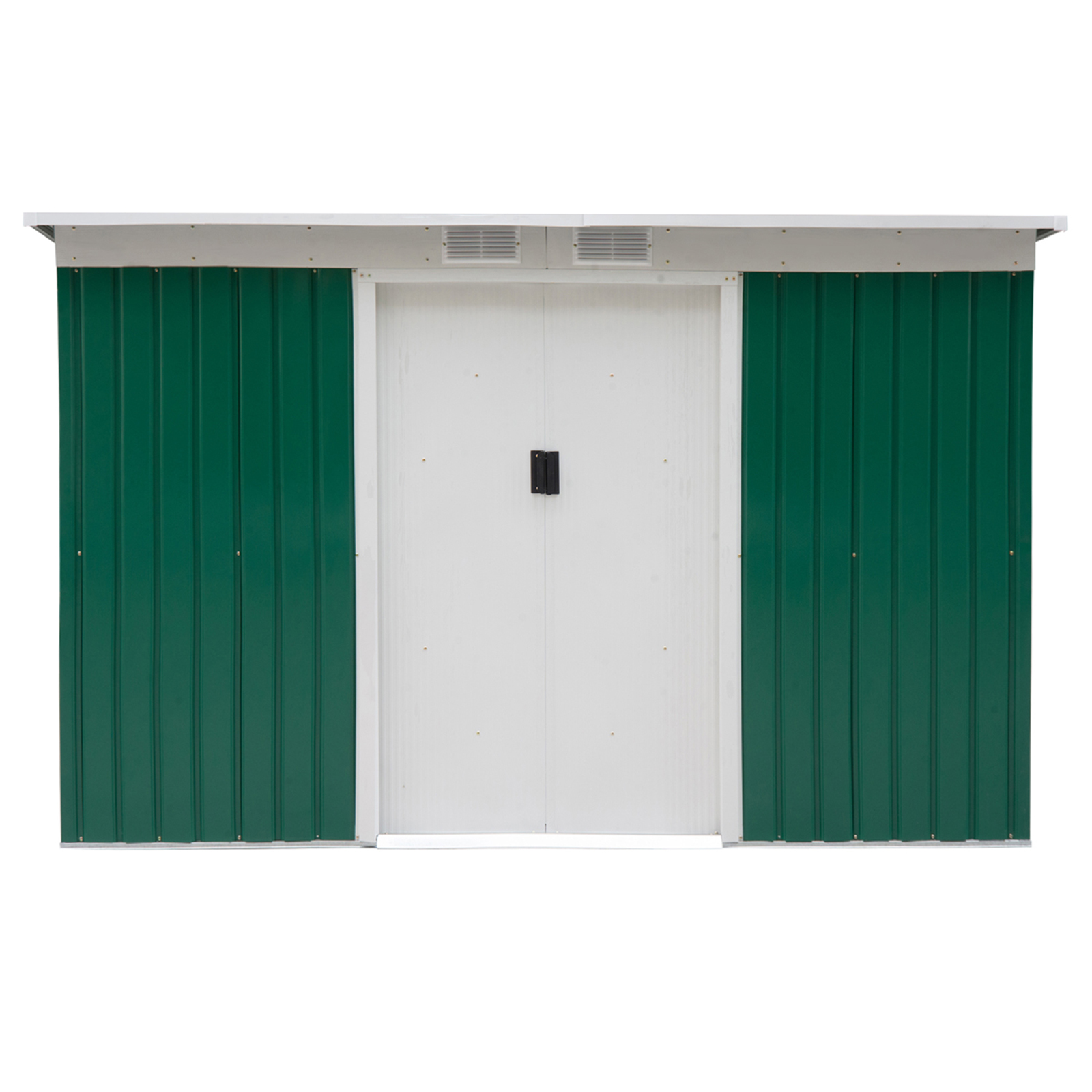 Outsunny 9ft x 4ft Corrugated Metal Garden Storage Shed | Outdoor Equipment Tool Box with Kit Ventilation & Double Sliding Doors MyLibelula