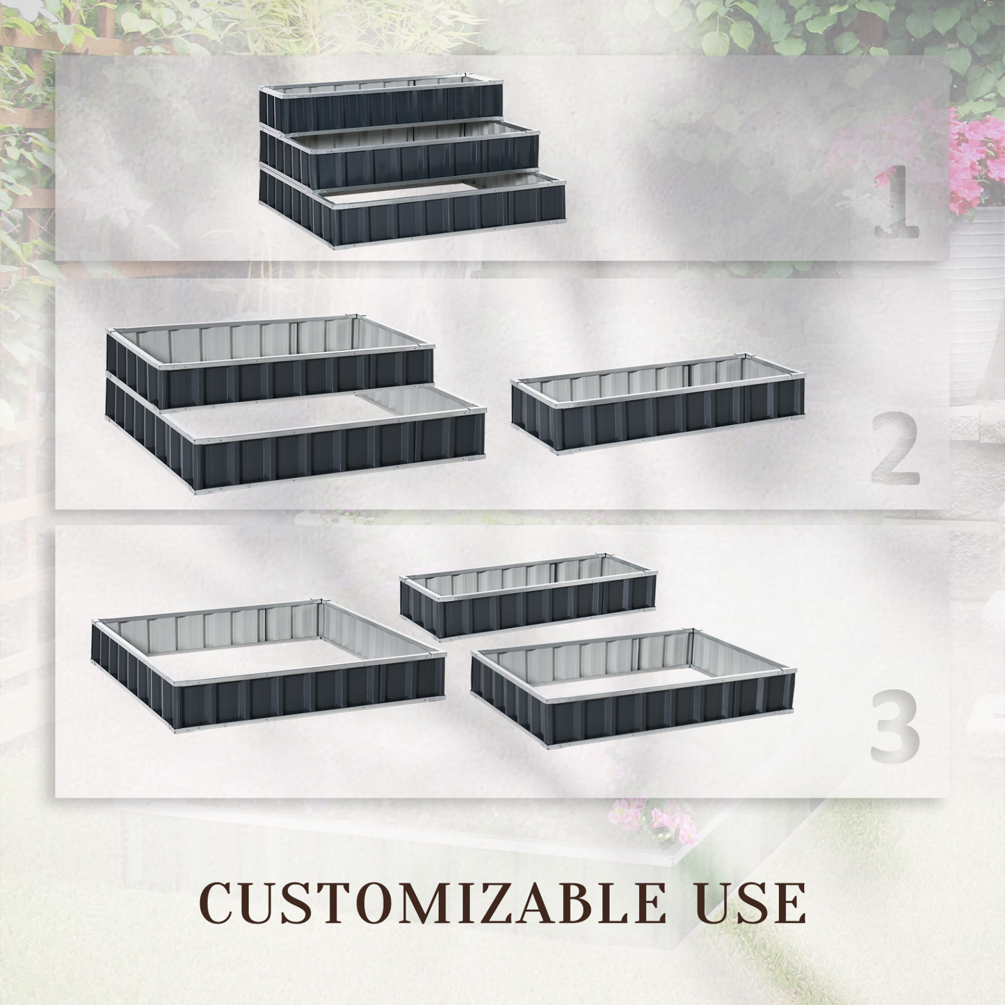 Outsunny 3 Tier Raised Garden Bed, 118cm x 118cm x 62cm, 602L Metal Planter Box Kit with Gloves, Grey - Perfect for Growing Vegetables, Herbs, and Flowers in Your Backyard or Patio MyLibelula