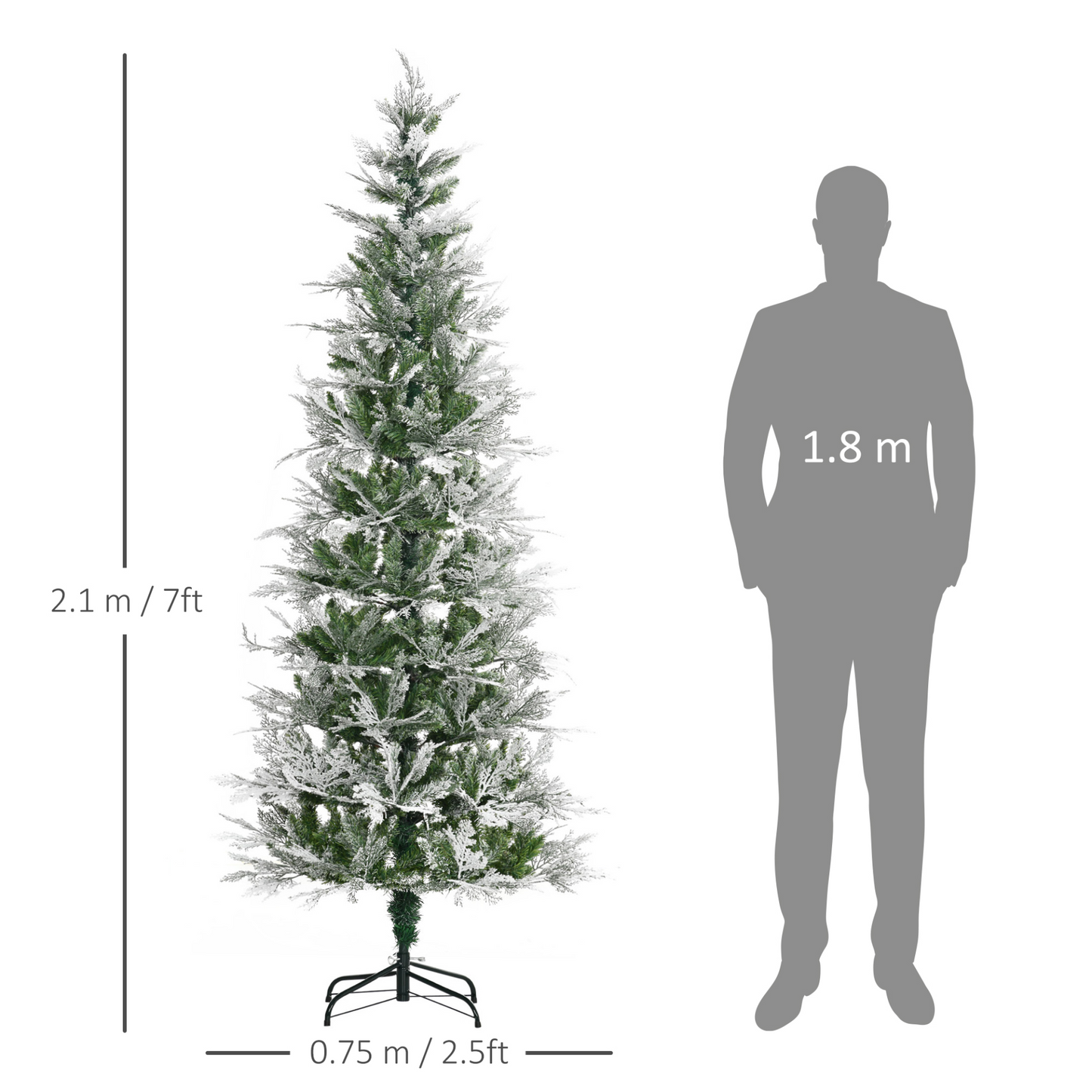 HOMCOM 7 Ft Pencil Snow Flocked Artificial Christmas Tree with Realistic Cypress Branches, Auto Open, Green - Perfect for a Winter Wonderland MyLibelula