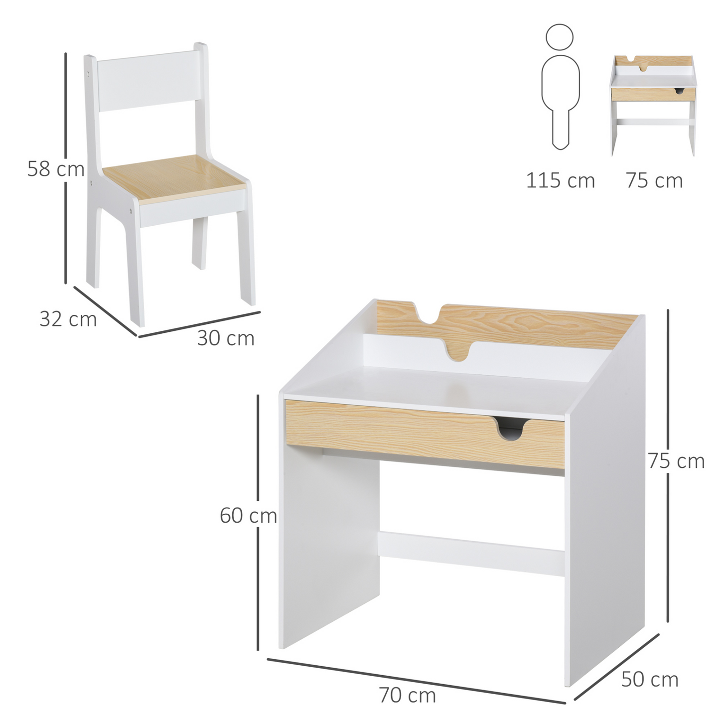 HOMCOM Kids Desk and Chair Set - 2-Piece Children Study Table with Storage Drawer & Bookshelf, Ages 3-6, Perfect for Writing, Reading, Drawing MyLibelula