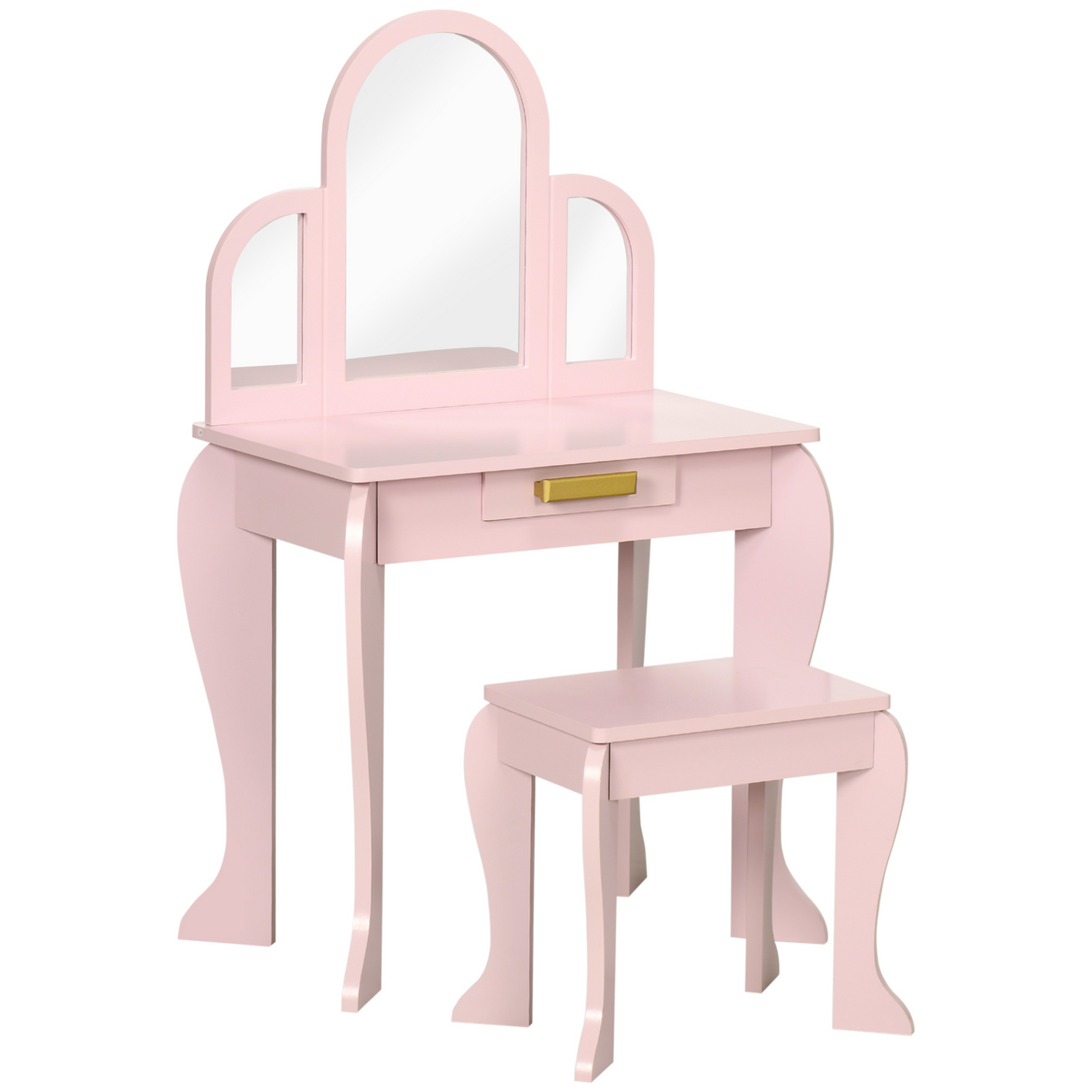 HOMCOM Kids Dressing Table Set - Pink Vanity with Mirror & Stool for Ages 3-6 MyLibelula