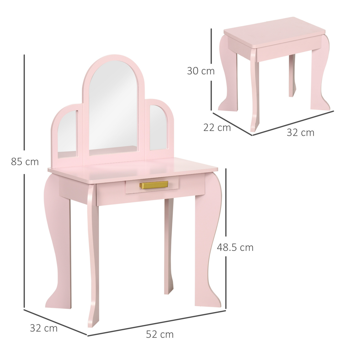 HOMCOM Kids Dressing Table Set - Pink Vanity with Mirror & Stool for Ages 3-6 MyLibelula