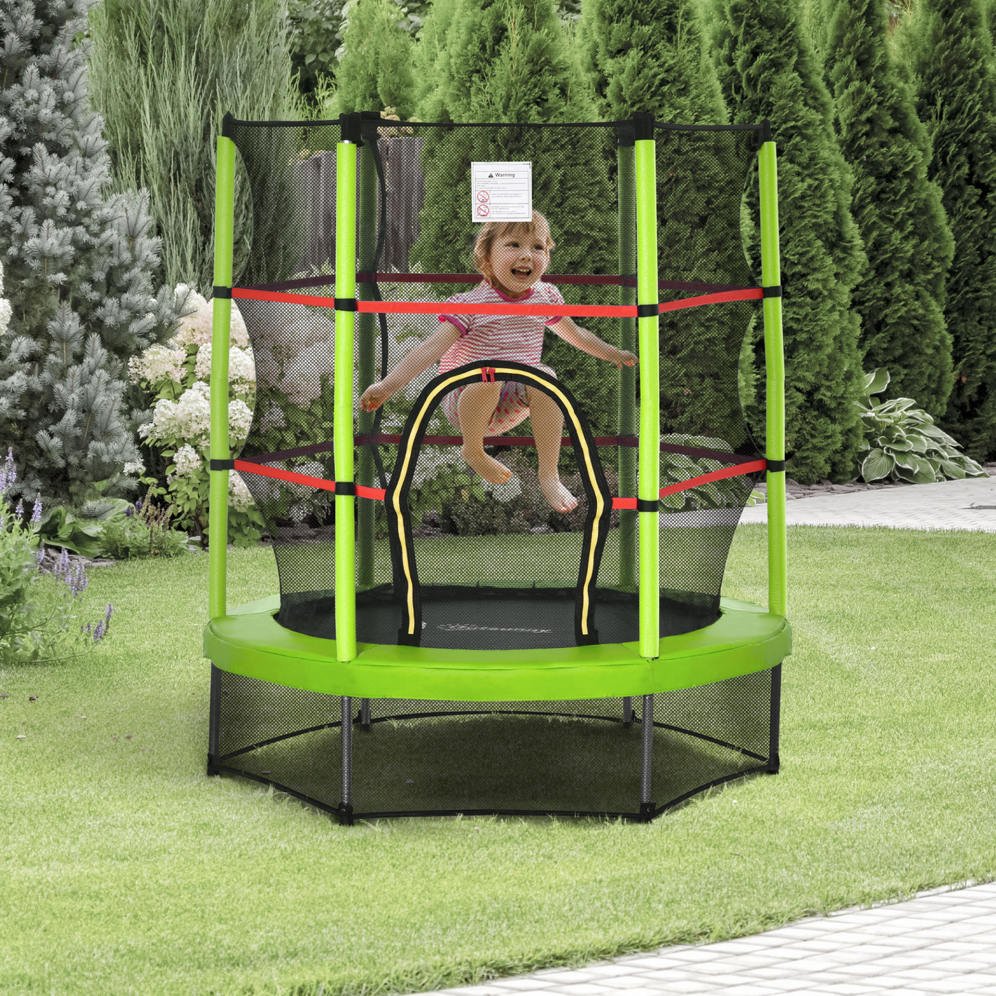 HOMCOM 4.6FT/55 Inch Kids Trampoline with Enclosure Net - Indoor Round Bouncer Rebounder for Children Ages 3 to 6 - Green MyLibelula