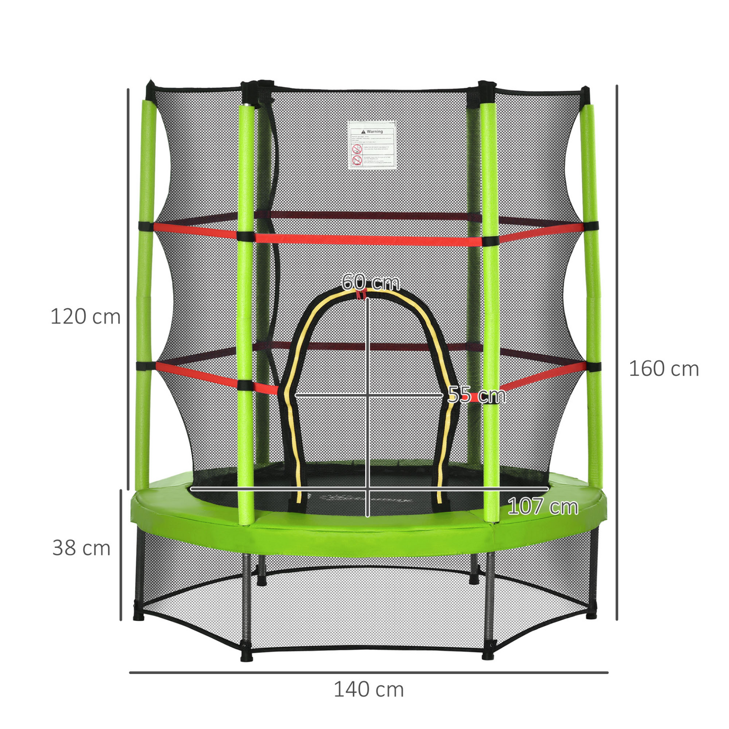 HOMCOM 4.6FT/55 Inch Kids Trampoline with Enclosure Net - Indoor Round Bouncer Rebounder for Children Ages 3 to 6 - Green MyLibelula