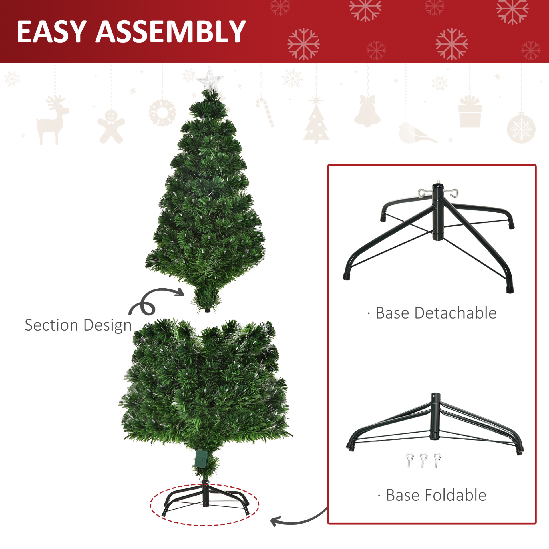 HOMCOM 5FT Pre-Lit Artificial Christmas Tree with Lights and Star Topper - Sturdy Metal Base, Seasonal Home Decoration MyLibelula