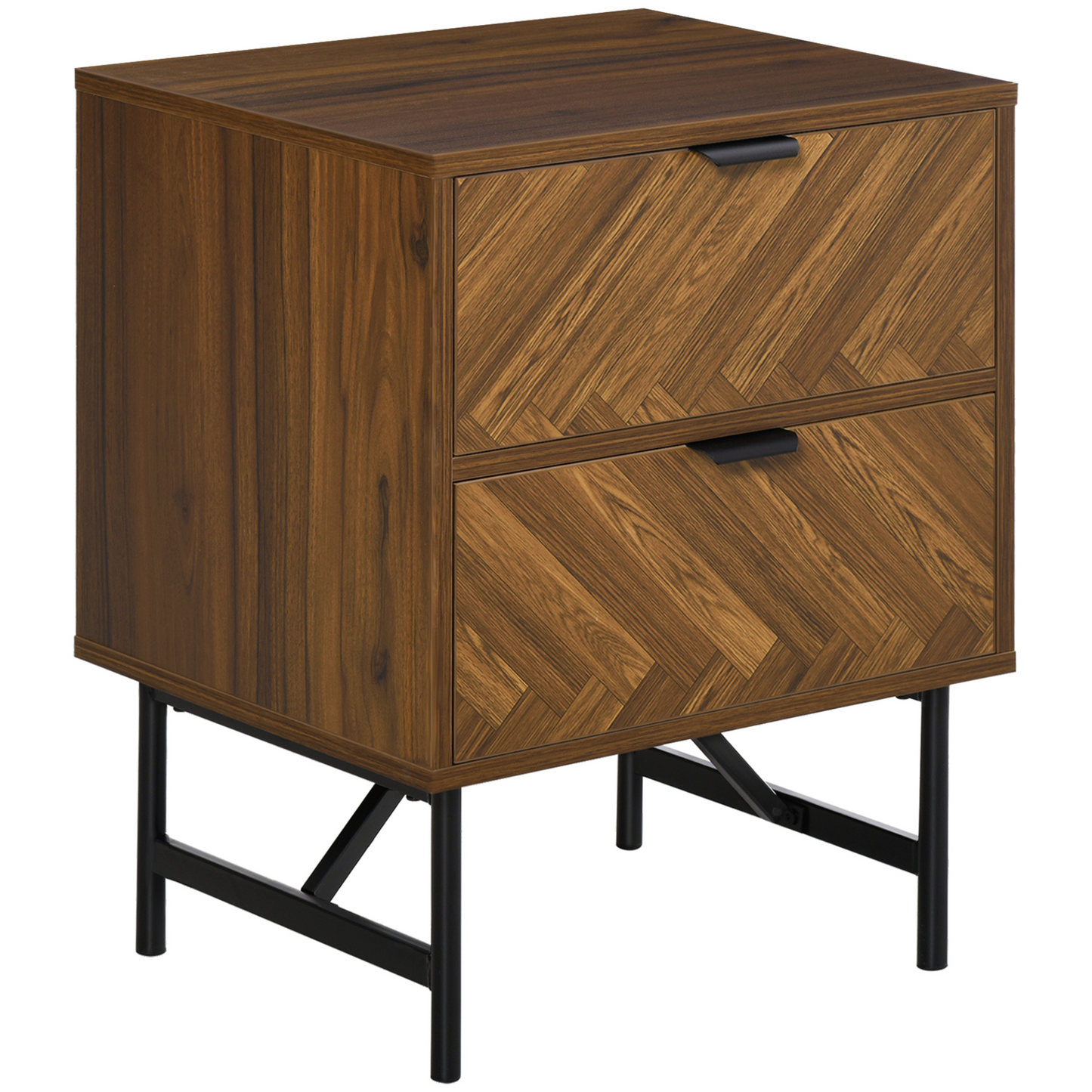 HOMCOM Bedside Table with Two Drawers, Walnut Brown - Elegant Side Cabinet with Metal Handles for Bedroom & Living Room MyLibelula