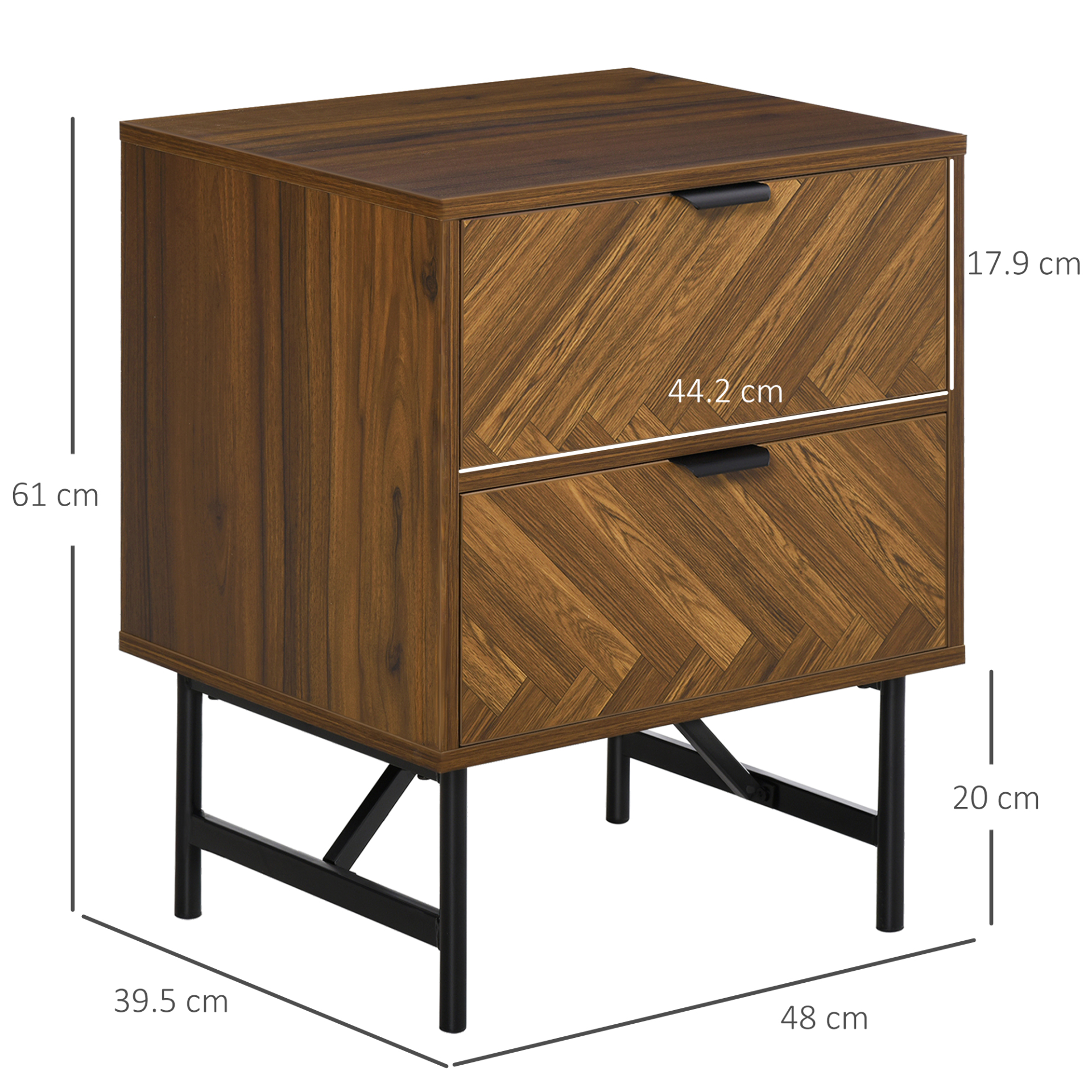 HOMCOM Bedside Table with Two Drawers, Walnut Brown - Elegant Side Cabinet with Metal Handles for Bedroom & Living Room MyLibelula