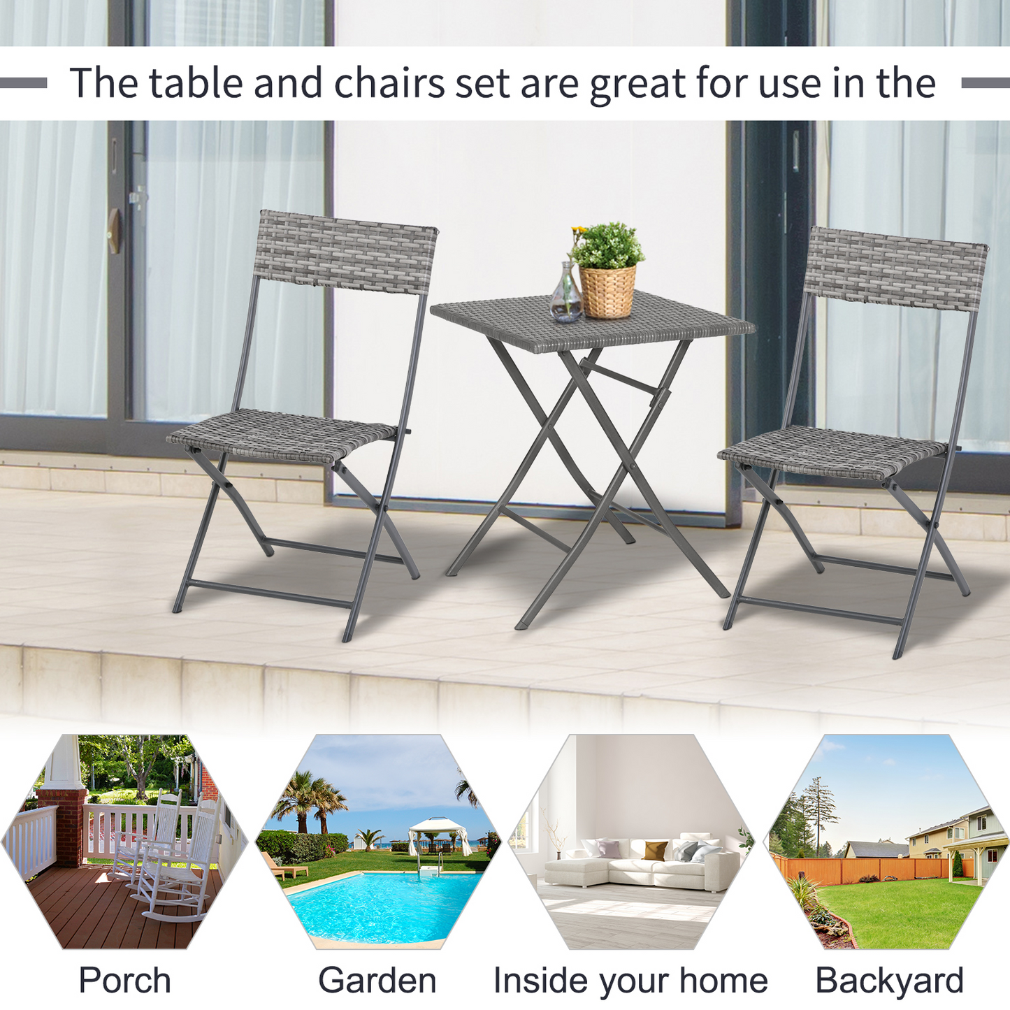 Outsunny 3 Pieces Outdoor PE Rattan Bistro Set – Perfect for Patio, Garden, and Balcony, Grey MyLibelula