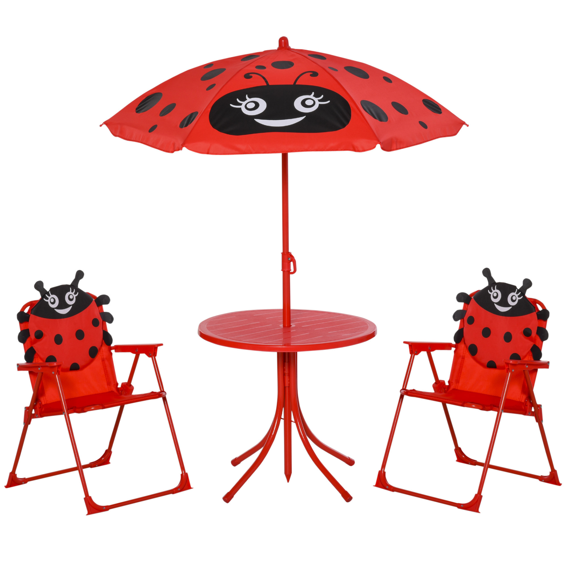 Outsunny Kids Outdoor Bistro Table and Chair Set with Ladybird Pattern and Adjustable Parasol for Garden, Patio, and Backyard MyLibelula