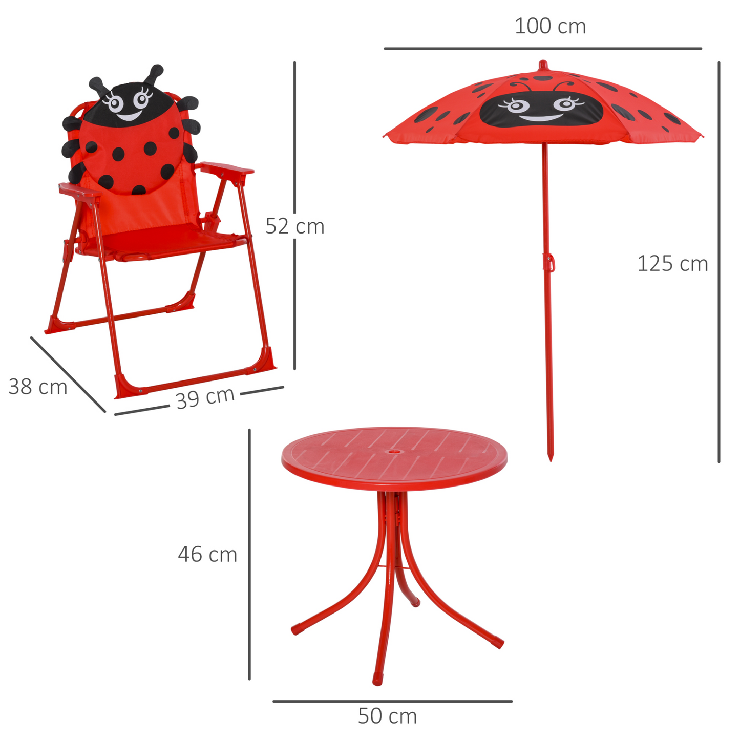 Outsunny Kids Outdoor Bistro Table and Chair Set with Ladybird Pattern and Adjustable Parasol for Garden, Patio, and Backyard MyLibelula