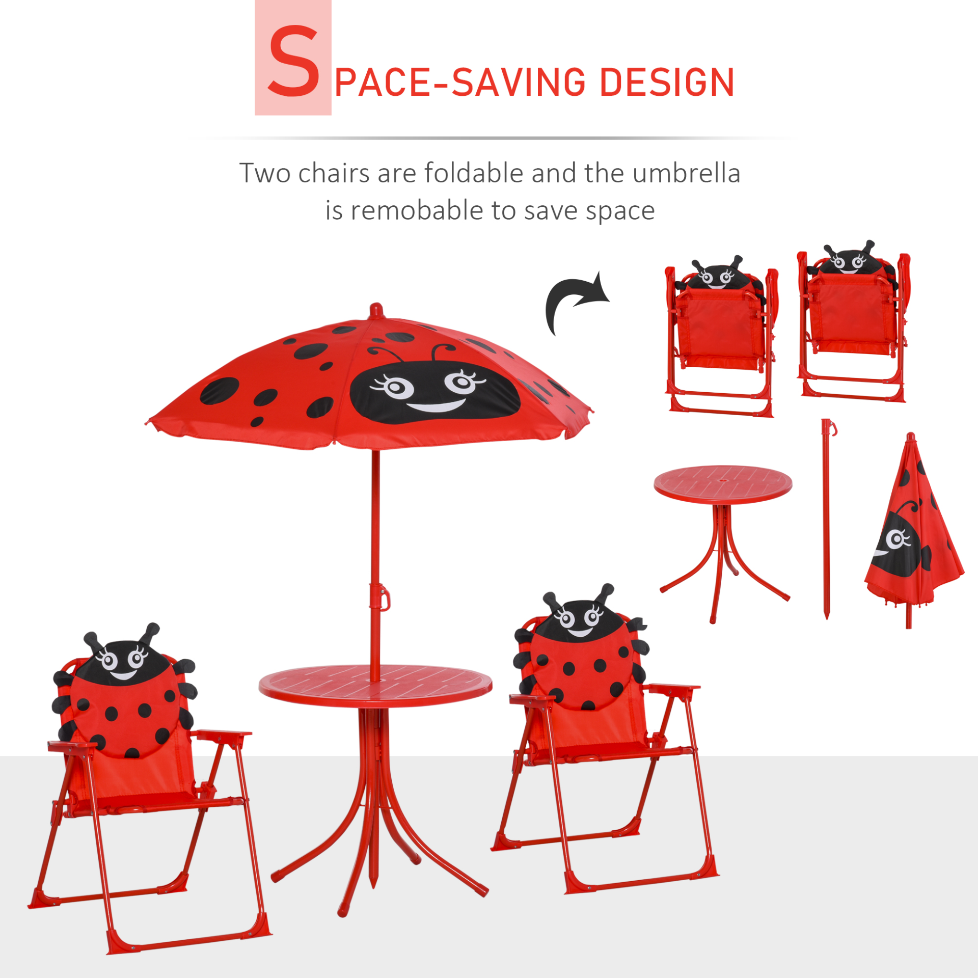 Outsunny Kids Outdoor Bistro Table and Chair Set with Ladybird Pattern and Adjustable Parasol for Garden, Patio, and Backyard MyLibelula