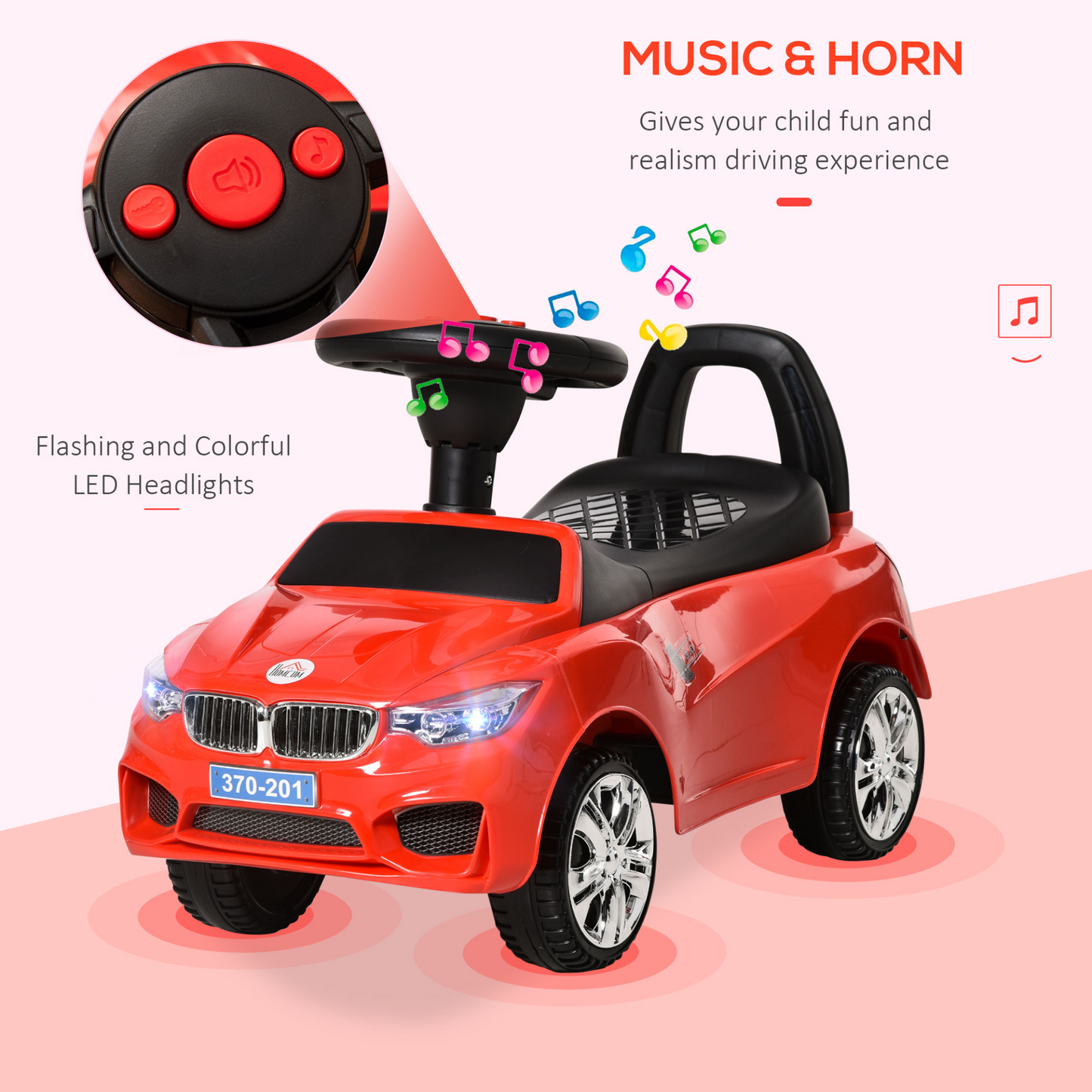 HOMCOM Ride-On Car for Toddlers - Foot to Floor Walker with Lights and Music, Red MyLibelula