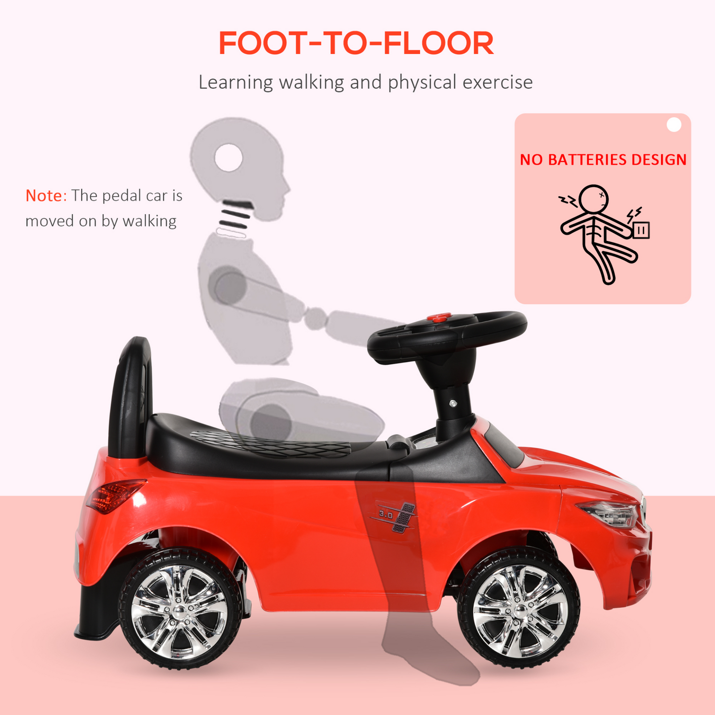 HOMCOM Ride-On Car for Toddlers - Foot to Floor Walker with Lights and Music, Red MyLibelula