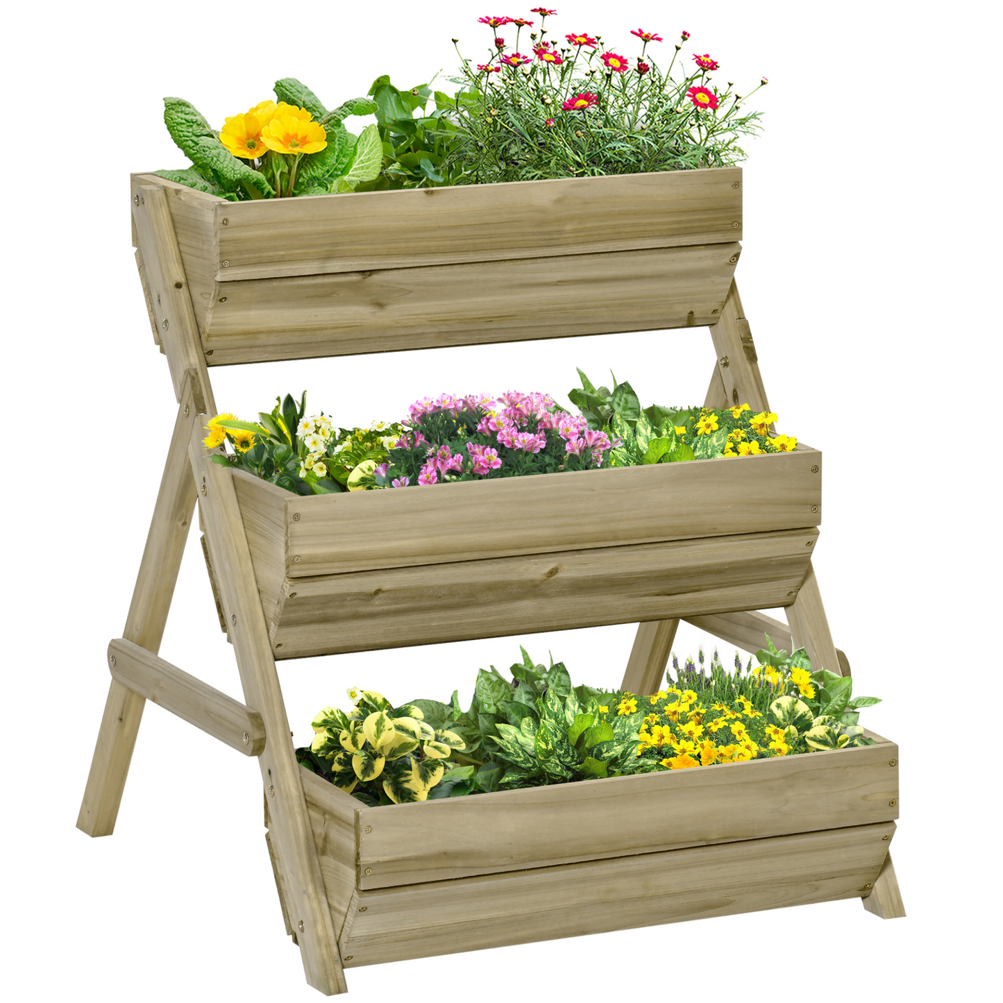 Outsunny 3 Tier Raised Garden Bed – 66L Wooden Elevated Planter Box Kit for Flowers, Vegetables, Herbs, 120 x 68 x 80cm, Green MyLibelula