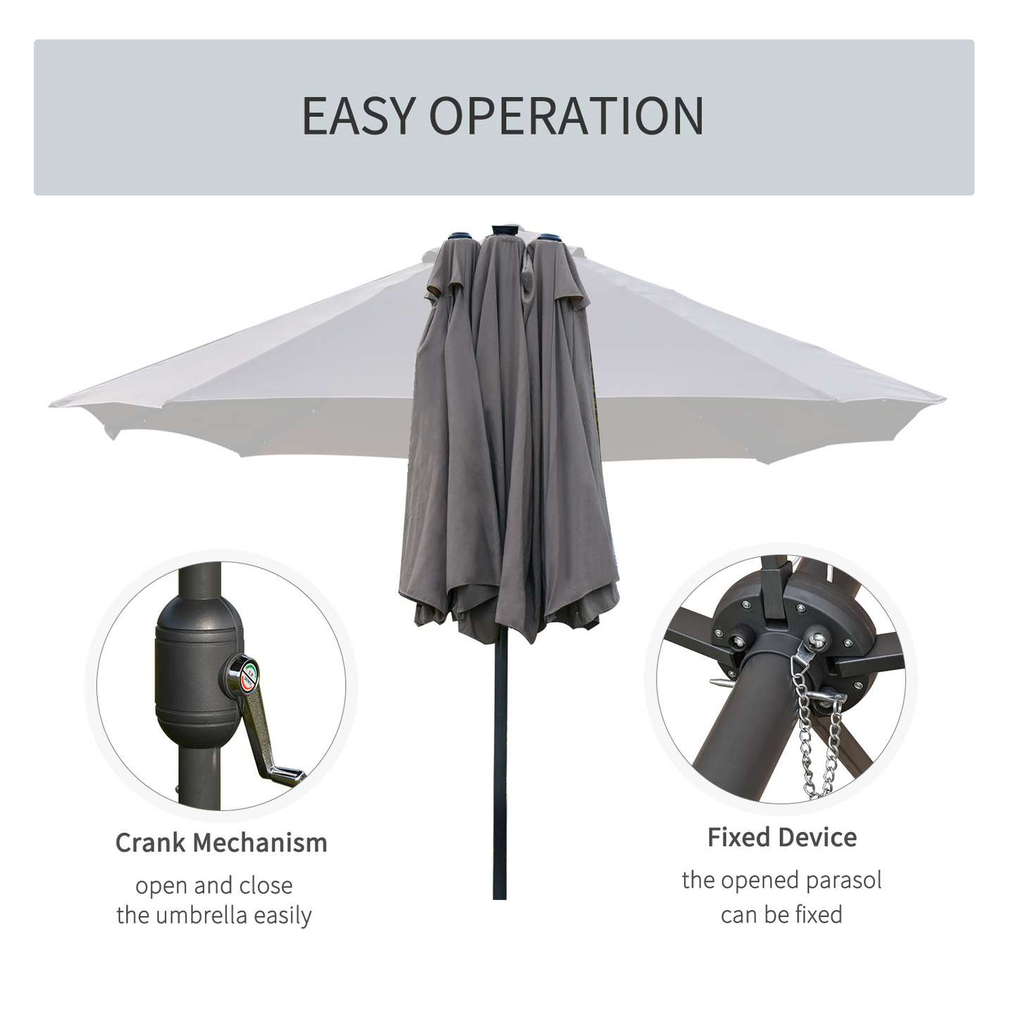 Outsunny 4.4m Double-Sided Sun Umbrella Garden Parasol with Solar LED Lights - Dark Grey, No Base Included MyLibelula