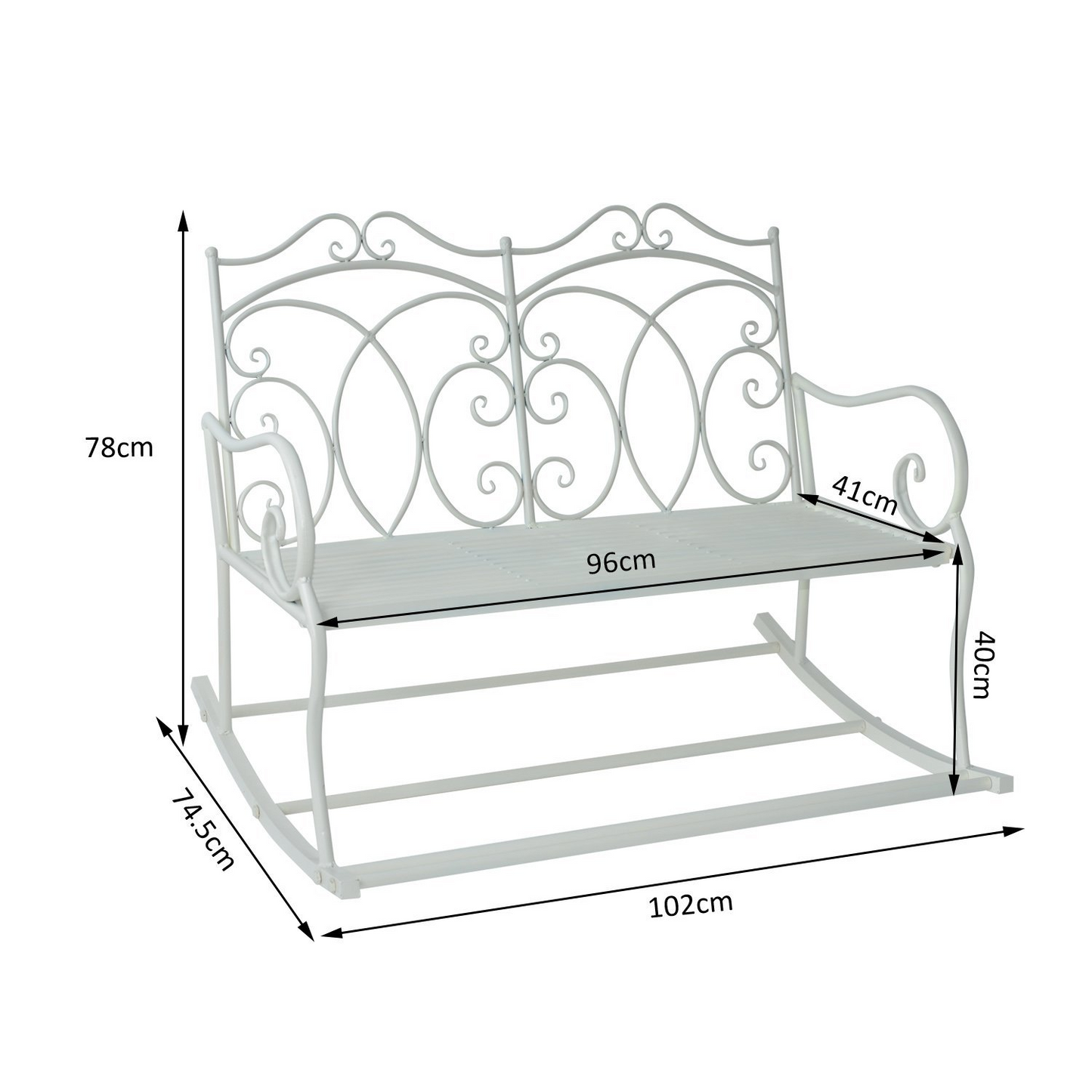 Outsunny Patio 2 Seater Rocking Bench - Elegant Steel Garden Loveseat Chair with Decorative Backrest, White MyLibelula