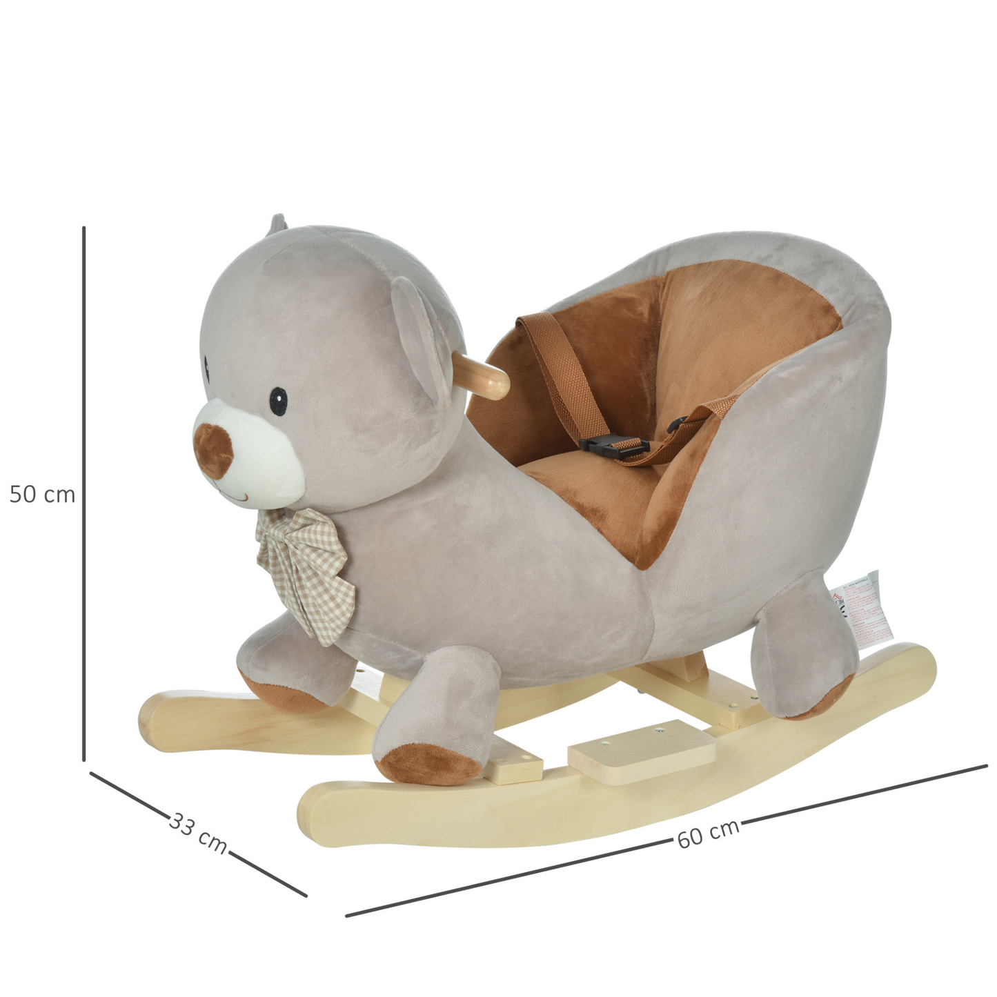 HOMCOM Kids Rocking Horse Bear Seat with Sound & Safety Belt, Plush Grey Ride-On Toy MyLibelula