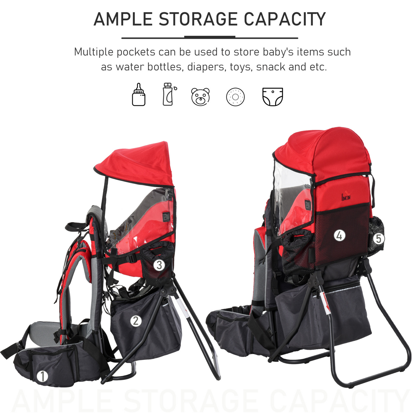 HOMCOM Baby Hiking Backpack Carrier with Ergonomic Hip Seat - Red (6-36 Months) MyLibelula