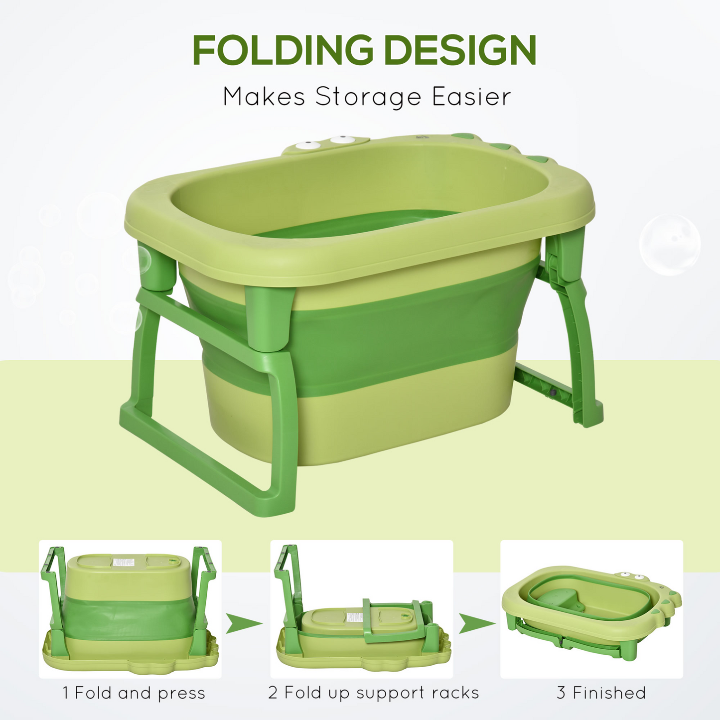 HOMCOM Baby Bathtub 0-6 Years - Collapsible, Non-Slip, Portable with Stool Seat - Green MyLibelula