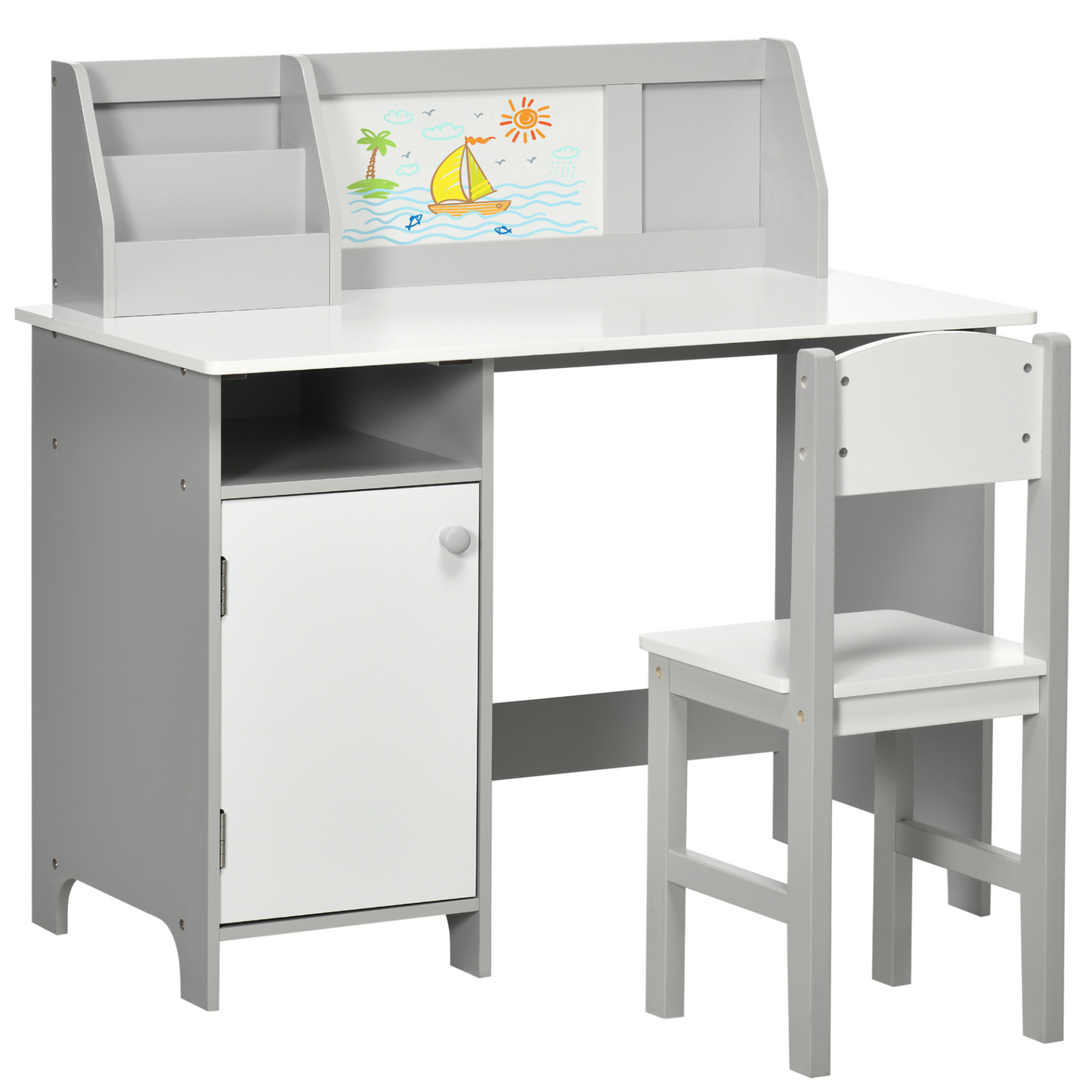 HOMCOM Kids Table and Chair Set with Whiteboard - Two-Piece Toddler Furniture, Grey MyLibelula