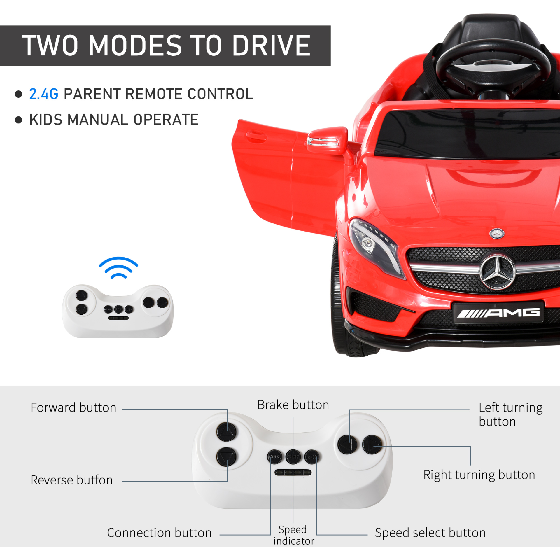 HOMCOM 6V Kids Ride On Car Mercedes Benz GLA Licensed Toy with Music, Remote Control, Rechargeable Headlight, Two Speeds - Red MyLibelula