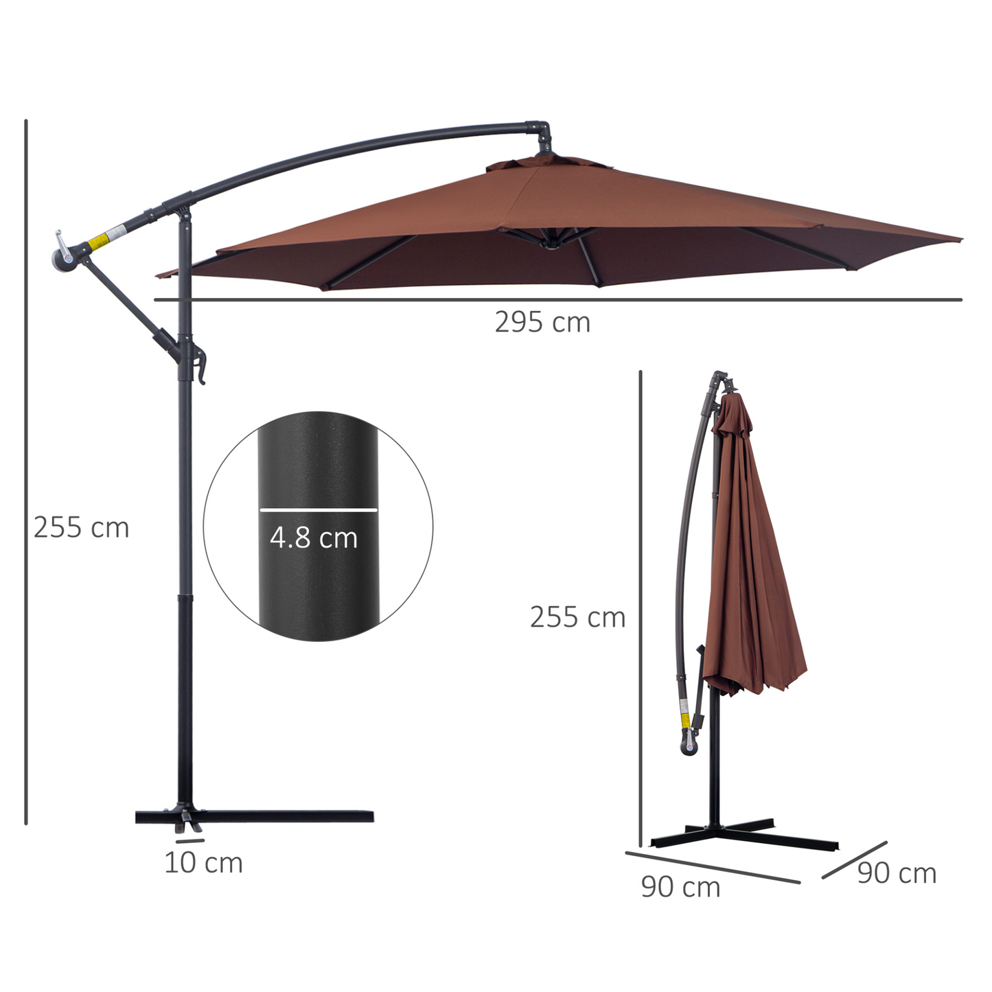 Outsunny 3m Garden Banana Parasol Hanging Cantilever Umbrella with Crank Handle and Cross Base, Outdoor Sun Shade, Coffee MyLibelula