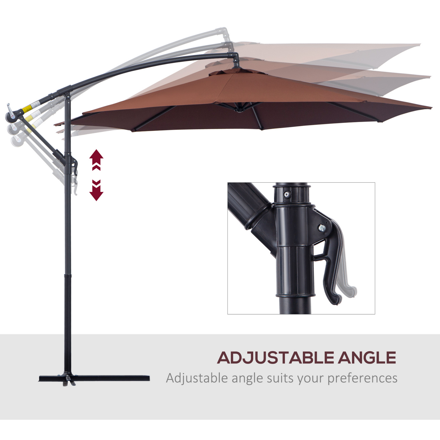 Outsunny 3m Garden Banana Parasol Hanging Cantilever Umbrella with Crank Handle and Cross Base, Outdoor Sun Shade, Coffee MyLibelula