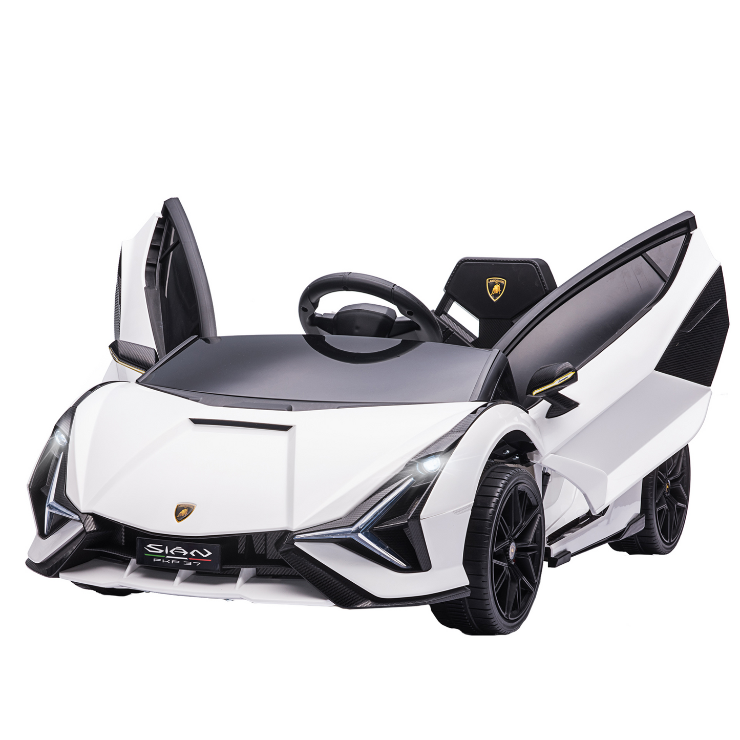 HOMCOM 12V Kids Electric Ride On Car - Licensed Lamborghini Sian Toy Car with Remote Control, Music & Lights - For Ages 3-5 - White MyLibelula