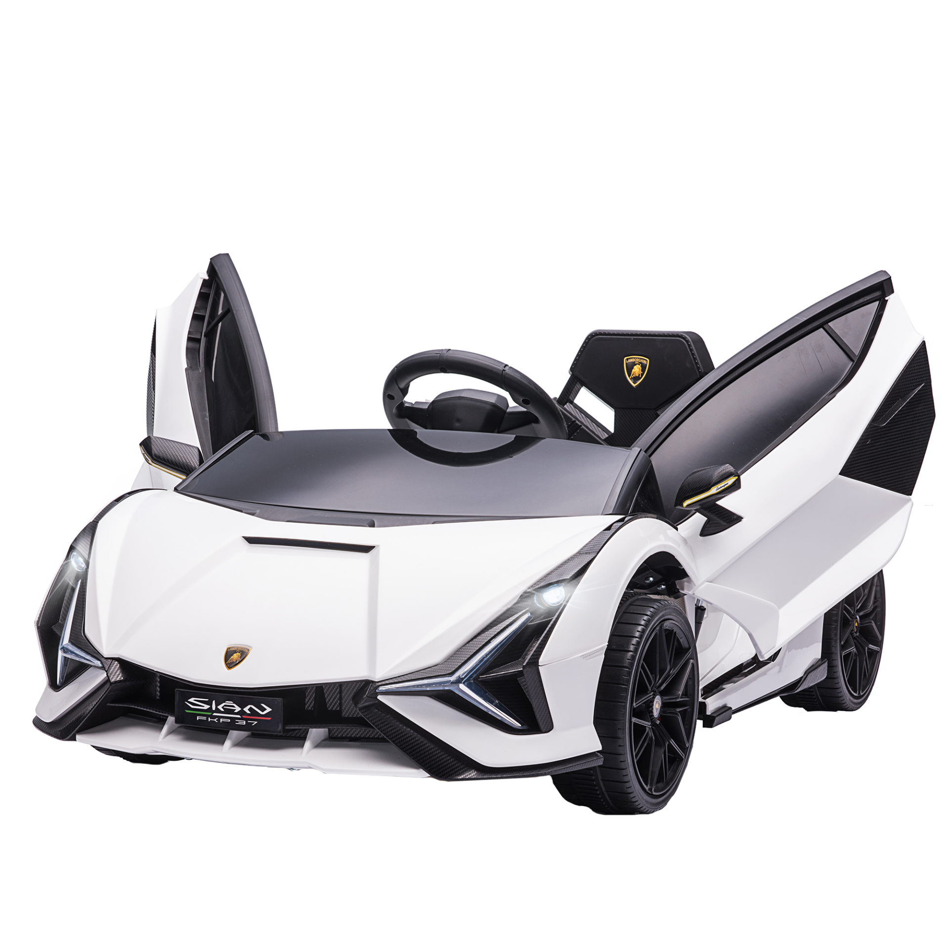 HOMCOM 12V Kids Electric Ride On Car - Licensed Lamborghini Sian Toy Car with Remote Control, Music & Lights - For Ages 3-5 - White MyLibelula