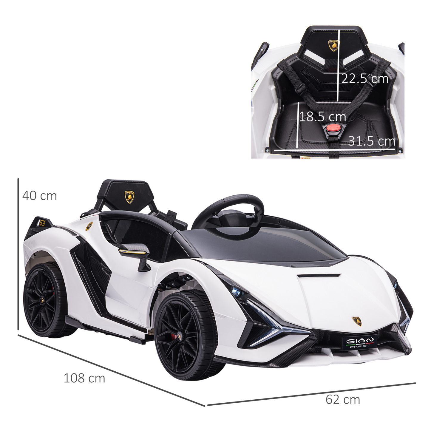 HOMCOM 12V Kids Electric Ride On Car - Licensed Lamborghini Sian Toy Car with Remote Control, Music & Lights - For Ages 3-5 - White MyLibelula