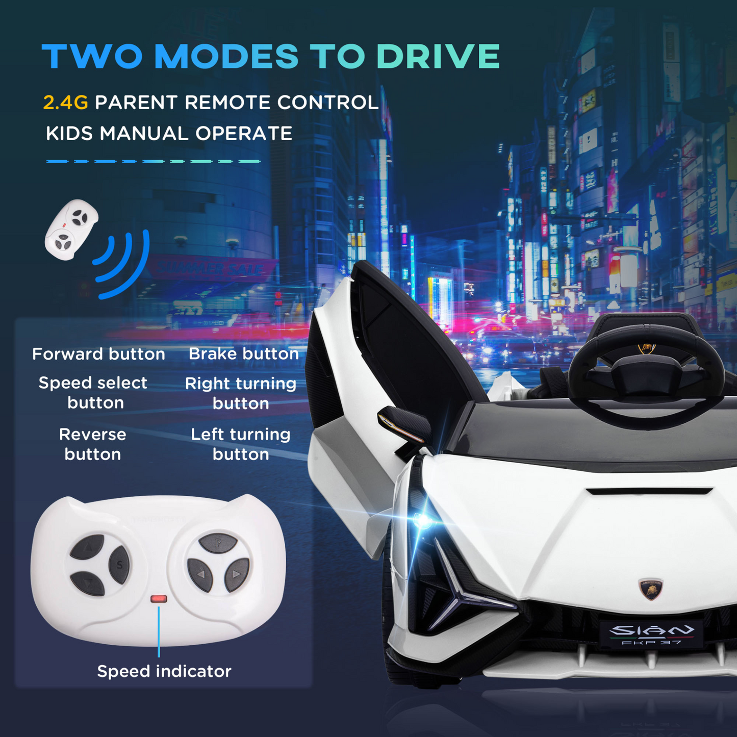 HOMCOM 12V Kids Electric Ride On Car - Licensed Lamborghini Sian Toy Car with Remote Control, Music & Lights - For Ages 3-5 - White MyLibelula