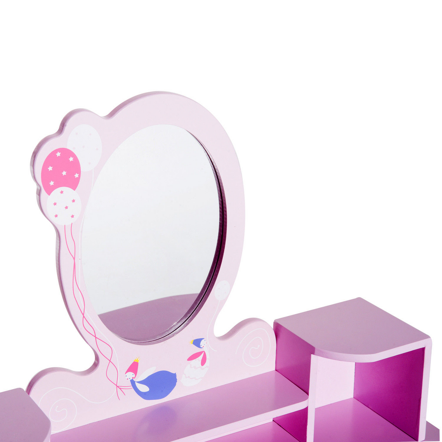 HOMCOM Kids Wooden Dressing Table and Stool Set - Pink Make Up Desk with Mirror & Storage MyLibelula