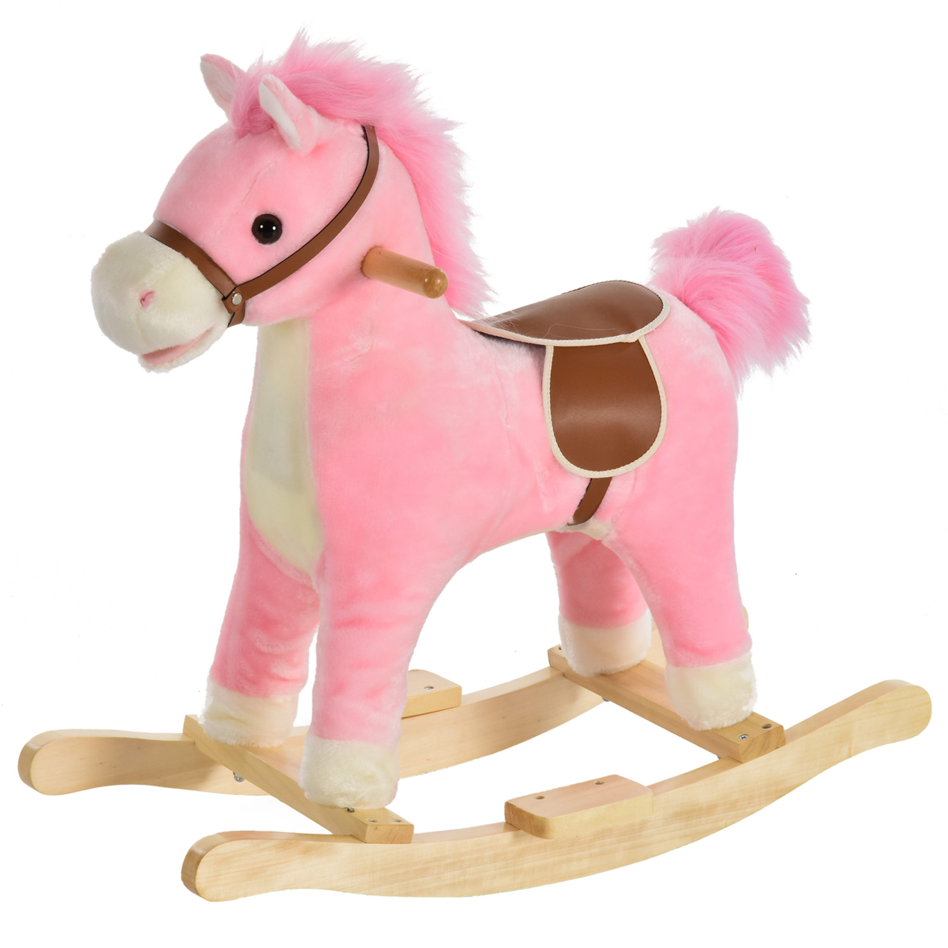 HOMCOM Kids Plush Rocking Horse with Sound, Moving Mouth & Wagging Tail - Pink Ride On Toy for Ages 36-72 Months MyLibelula