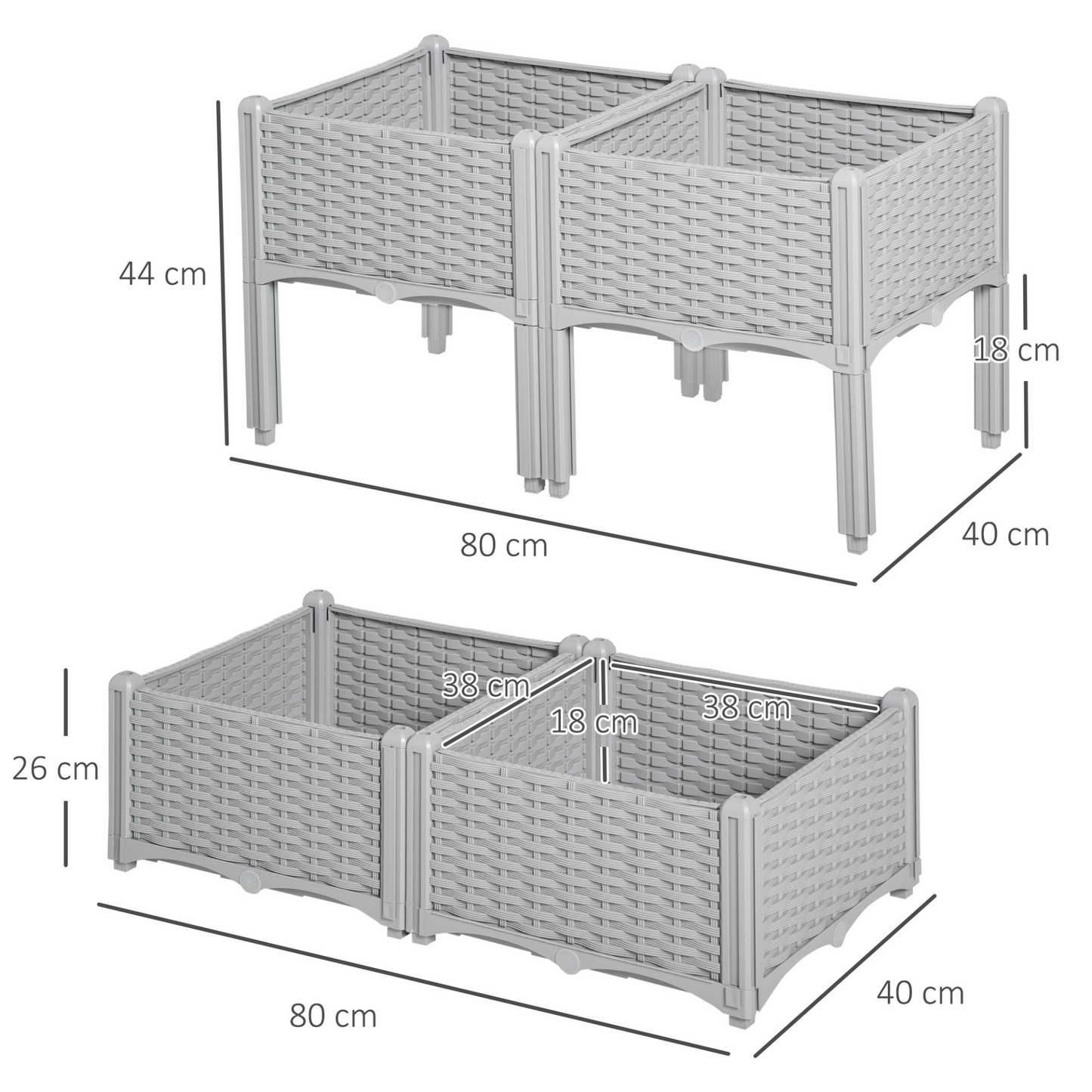 Outsunny Garden Raised Bed Set of 4 Planter Boxes - Self-Watering, Durable, Elevated Design for Flowers, Vegetables & Herbs MyLibelula