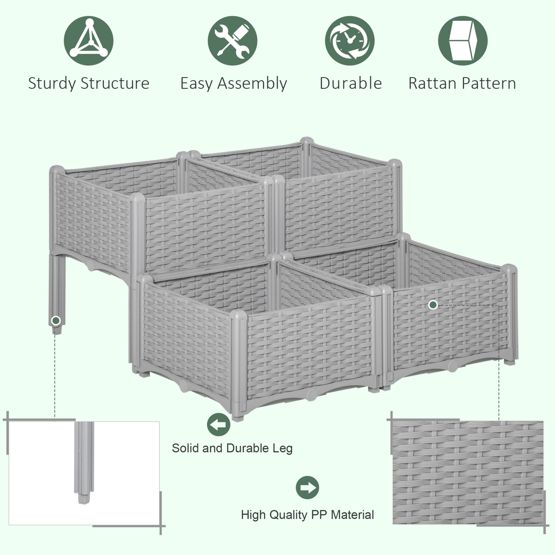 Outsunny Garden Raised Bed Set of 4 Planter Boxes - Self-Watering, Durable, Elevated Design for Flowers, Vegetables & Herbs MyLibelula