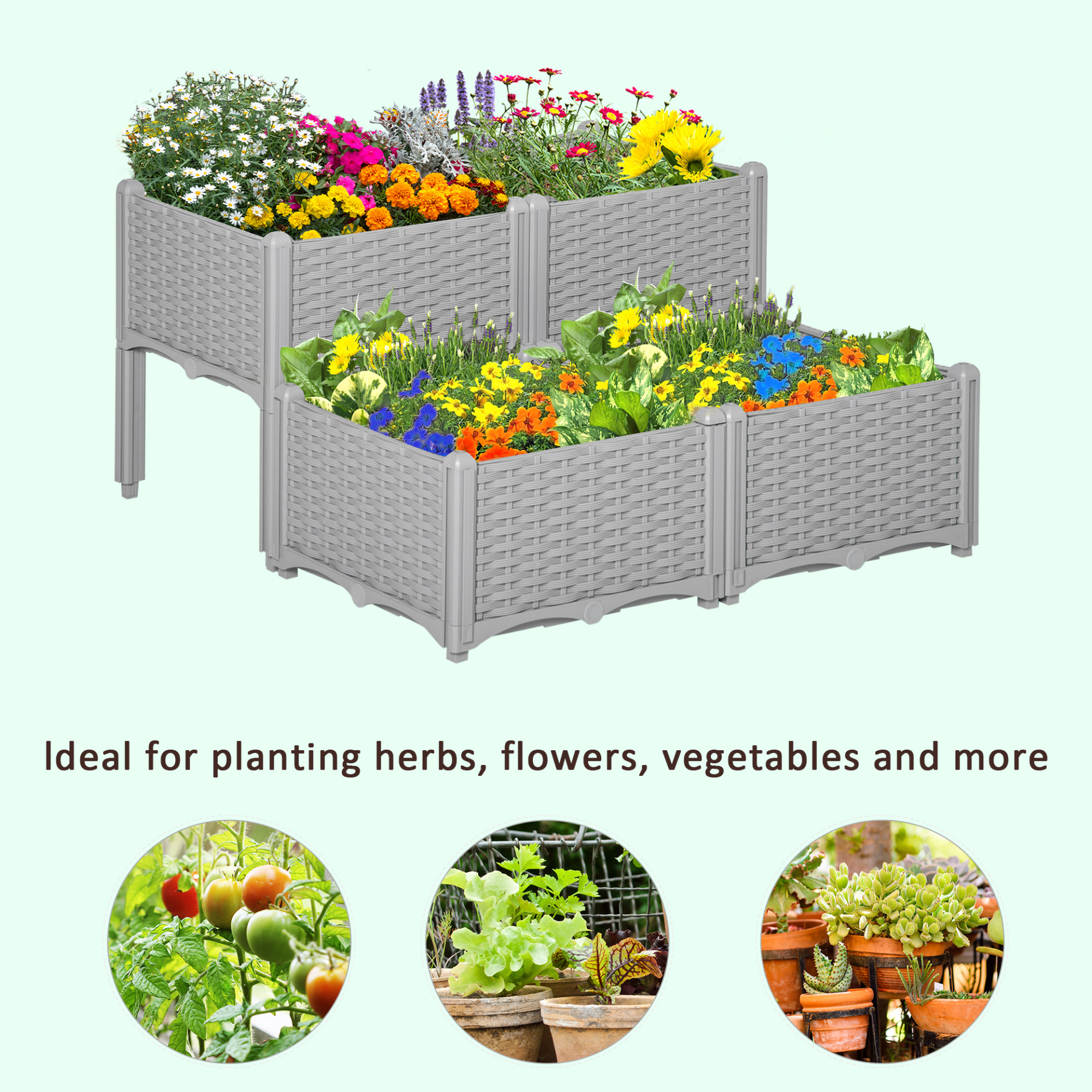 Outsunny Garden Raised Bed Set of 4 Planter Boxes - Self-Watering, Durable, Elevated Design for Flowers, Vegetables & Herbs MyLibelula