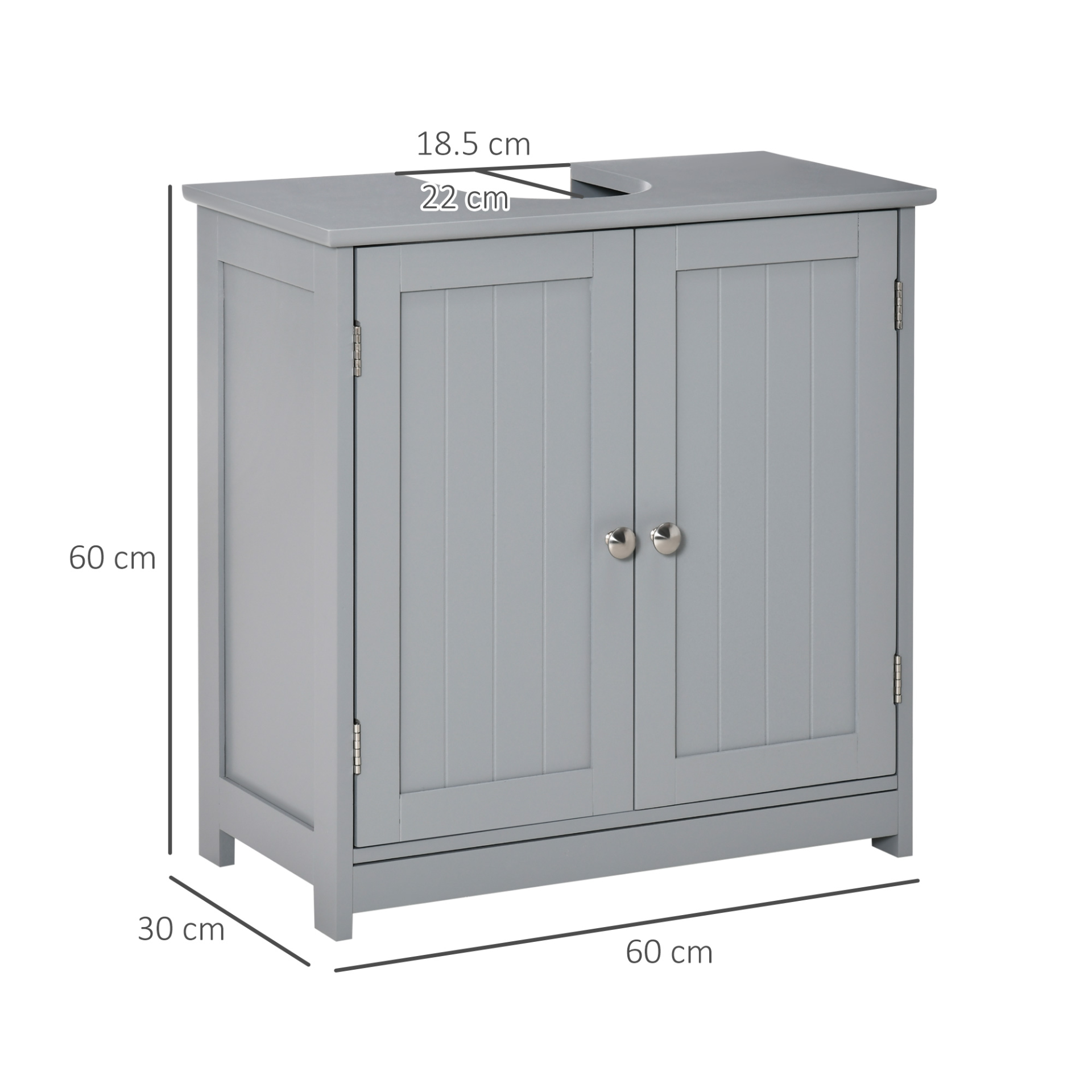 kleankin 60x60cm Under-Sink Storage Cabinet with Adjustable Shelf - Grey Bathroom Space Saver Organizer MyLibelula